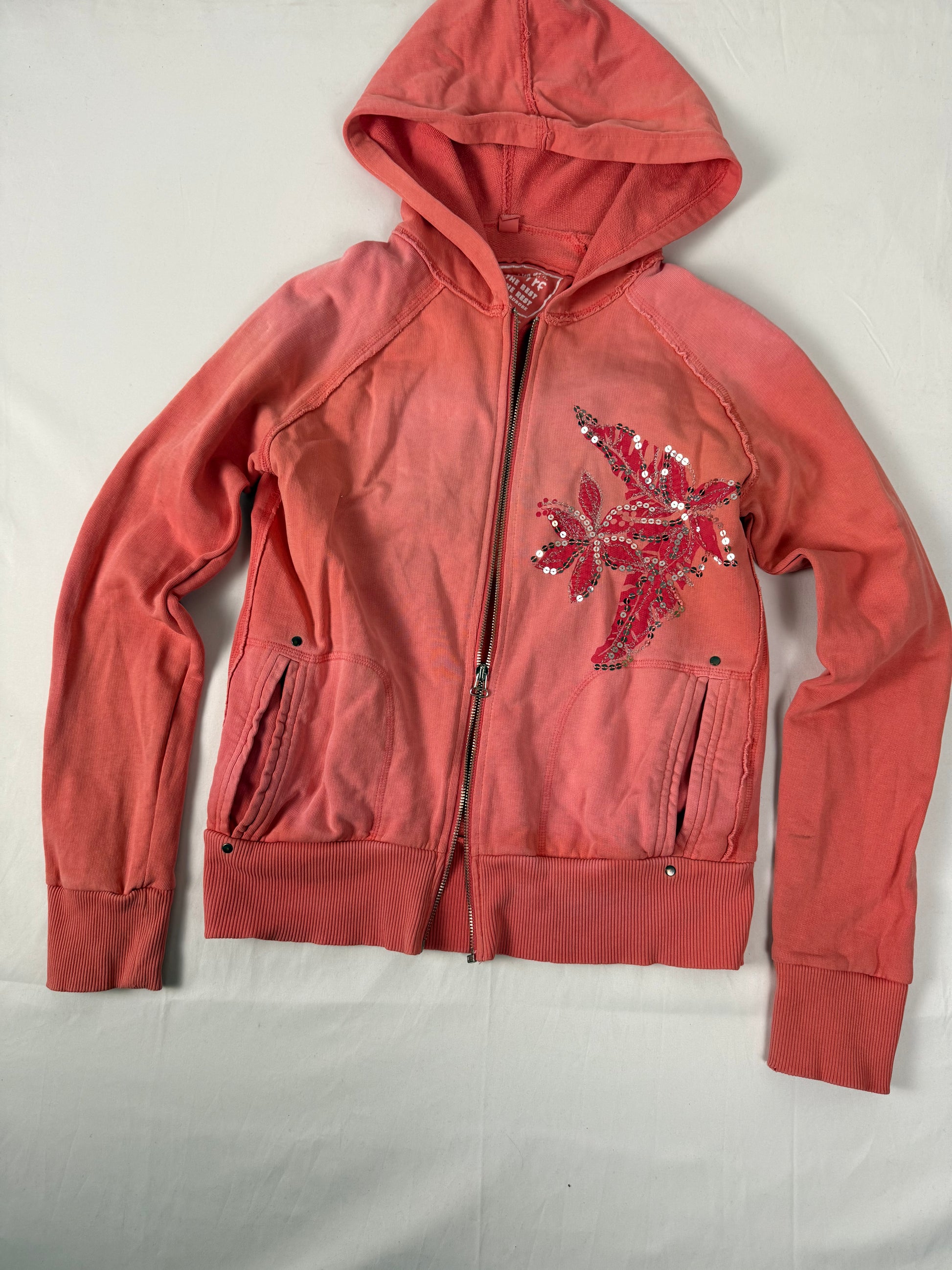 Orange 100% cotton zip up logo hoodie (S/M)