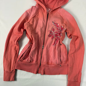 Orange 100% cotton zip up logo hoodie (S/M)