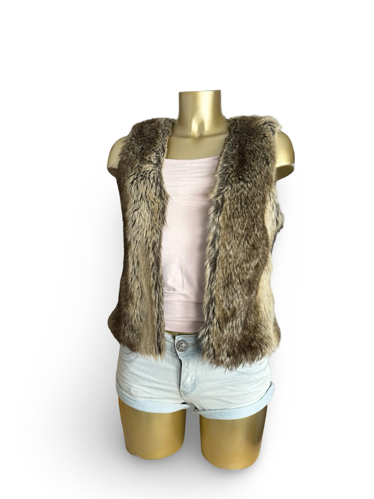 Beige faux fur sleeveless jacket (S)