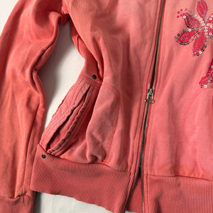 Orange 100% cotton zip up logo hoodie (S/M)