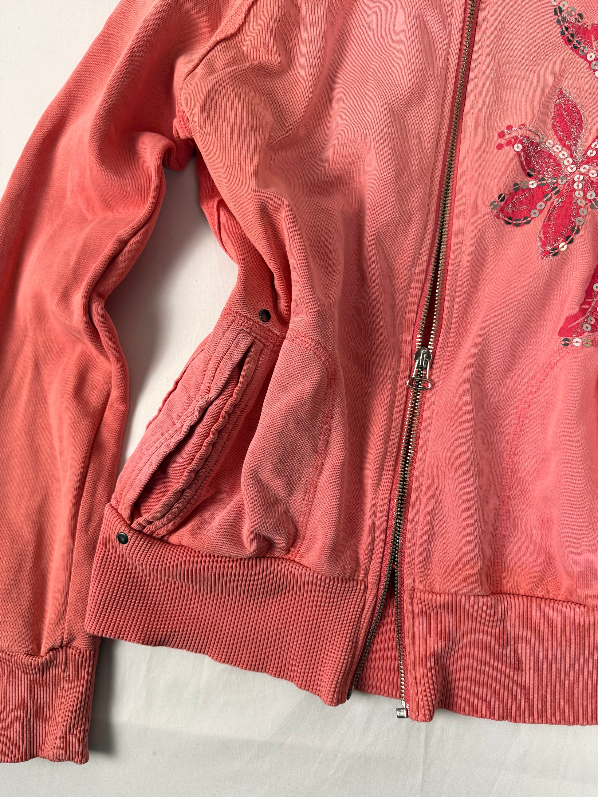 Orange 100% cotton zip up logo hoodie (S/M)