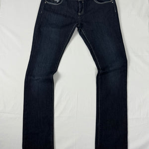 Navy blue denim low rise straight legs pants (S)