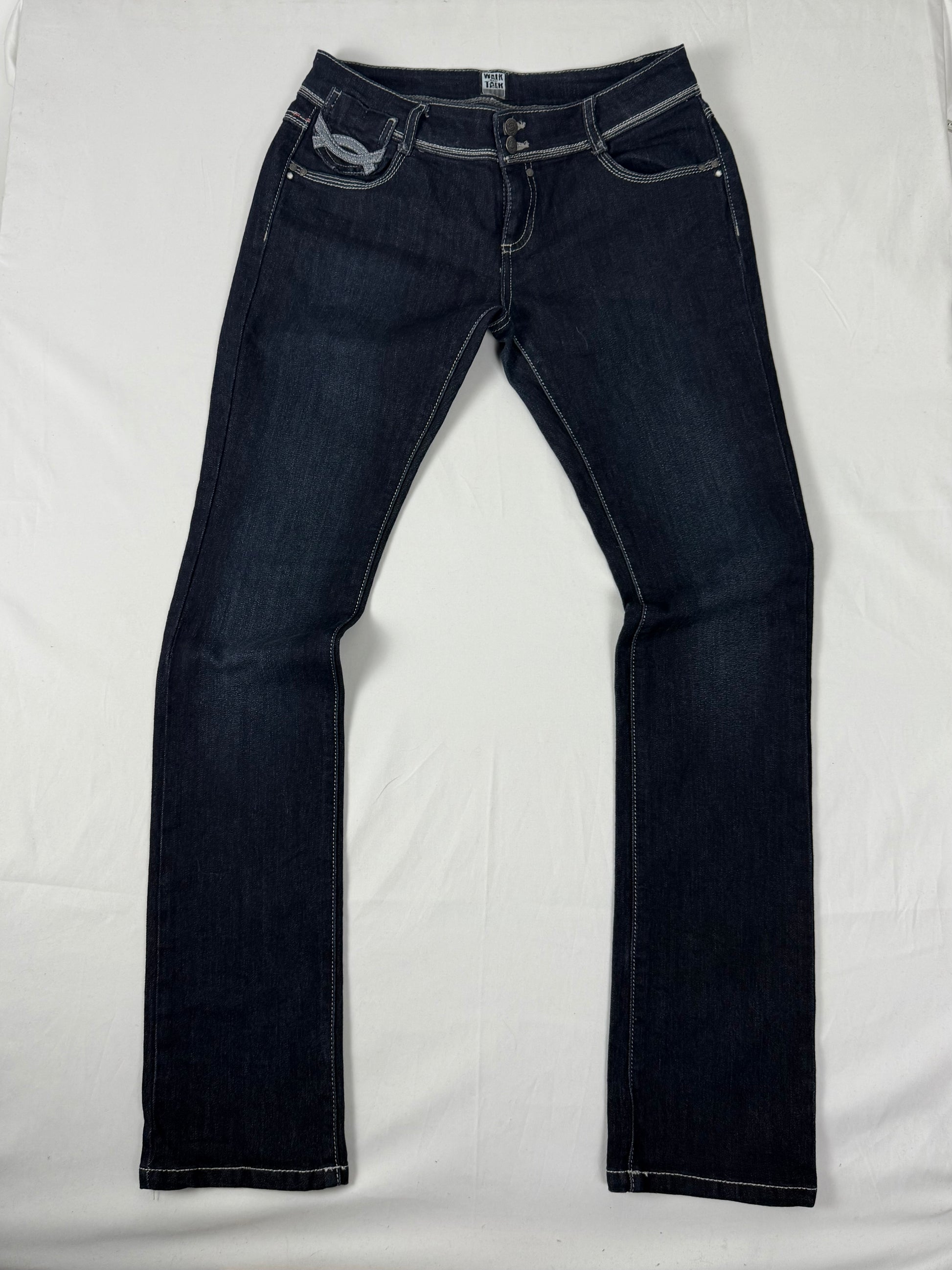 Navy blue denim low rise straight legs pants (S)