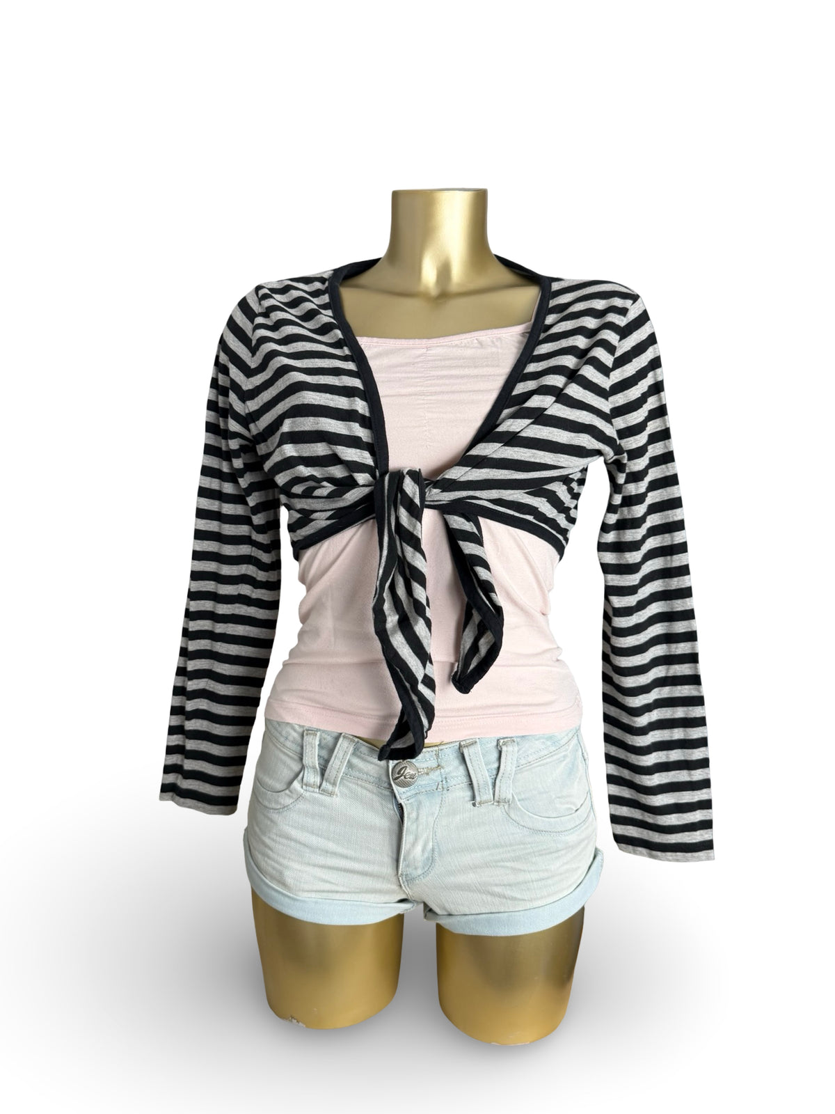 Black striped tie up bolero top (L)