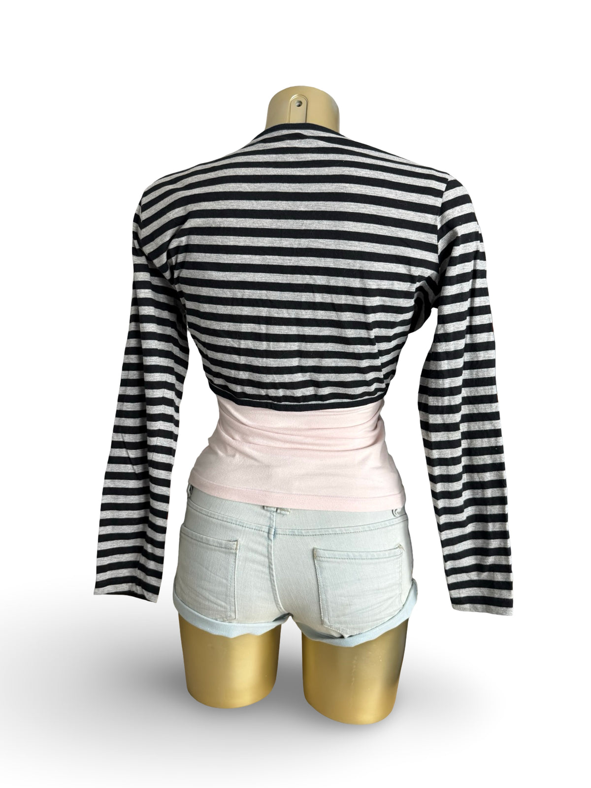 Black striped tie up bolero top (L)