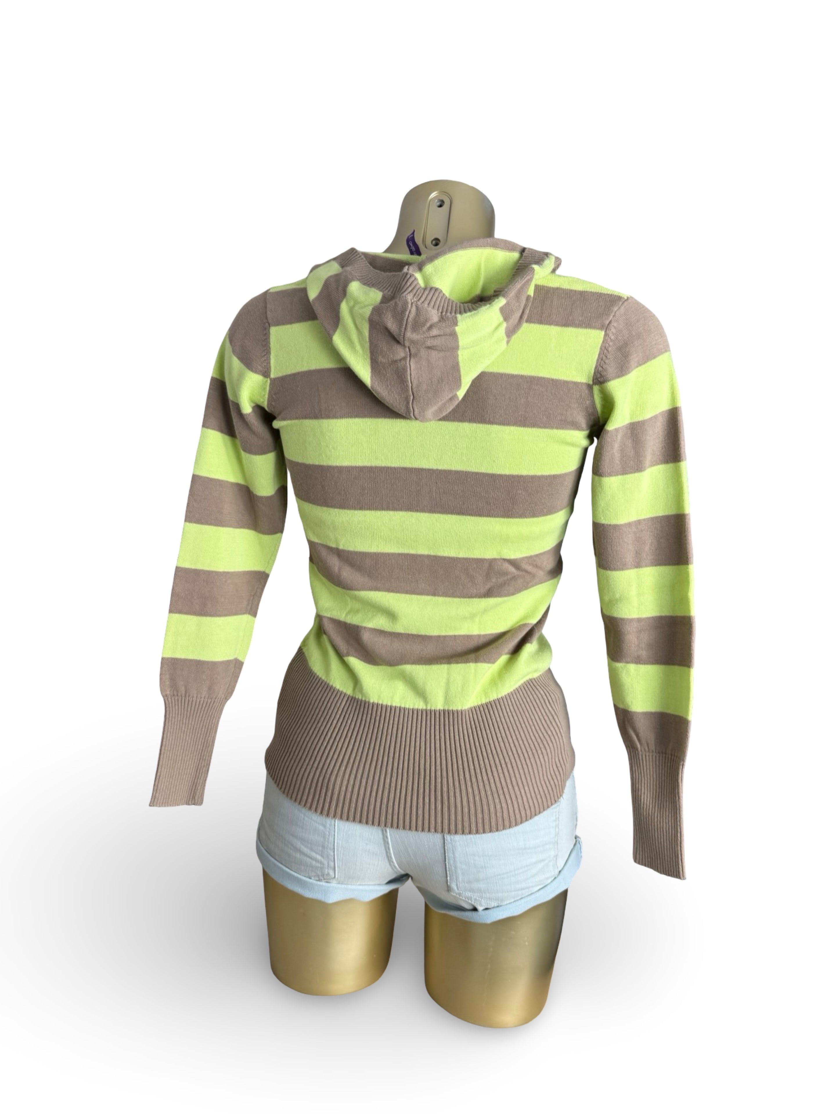 Brown & green striped hooded jumper (S)