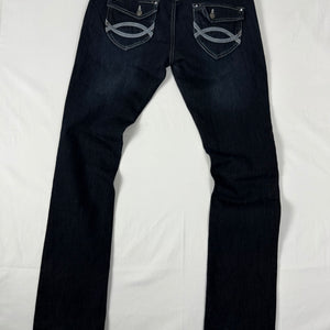 Navy blue denim low rise straight legs pants (S)