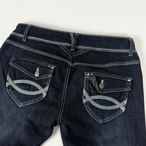 Navy blue denim low rise straight legs pants (S)