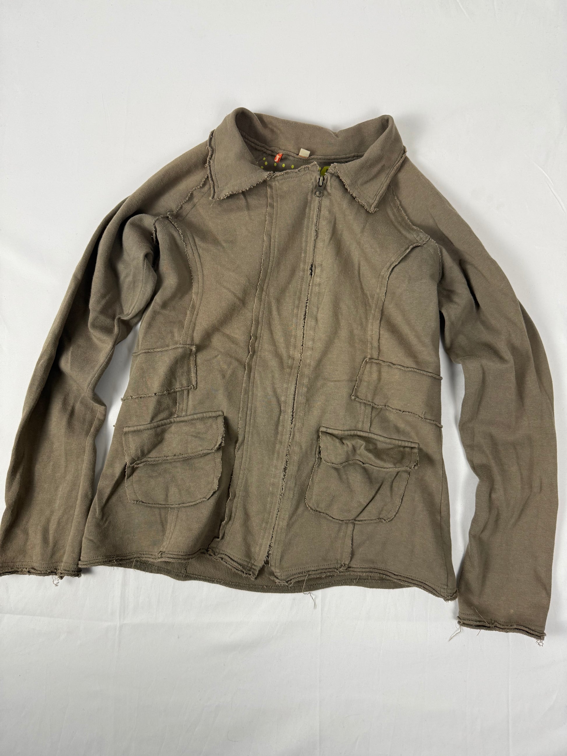 Khaki zip up 100% cotton sweatshirt jacket (L)