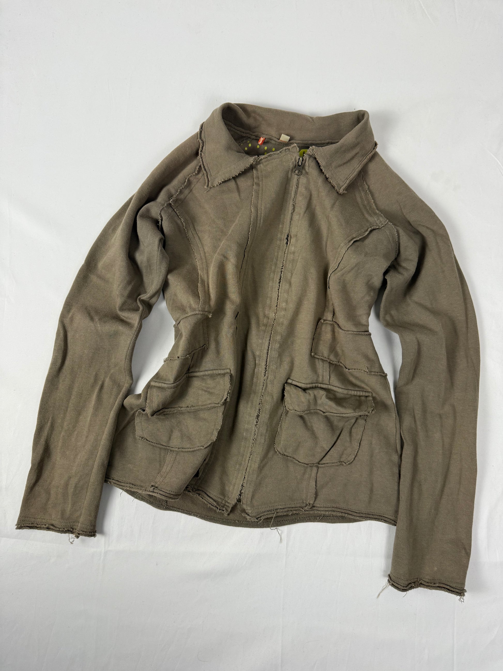 Khaki zip up 100% cotton sweatshirt jacket (L)