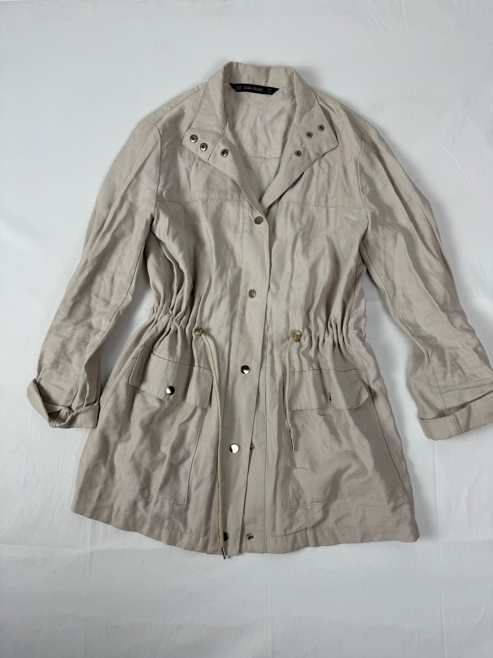 Beige zip up tie up trench jacket (XS)