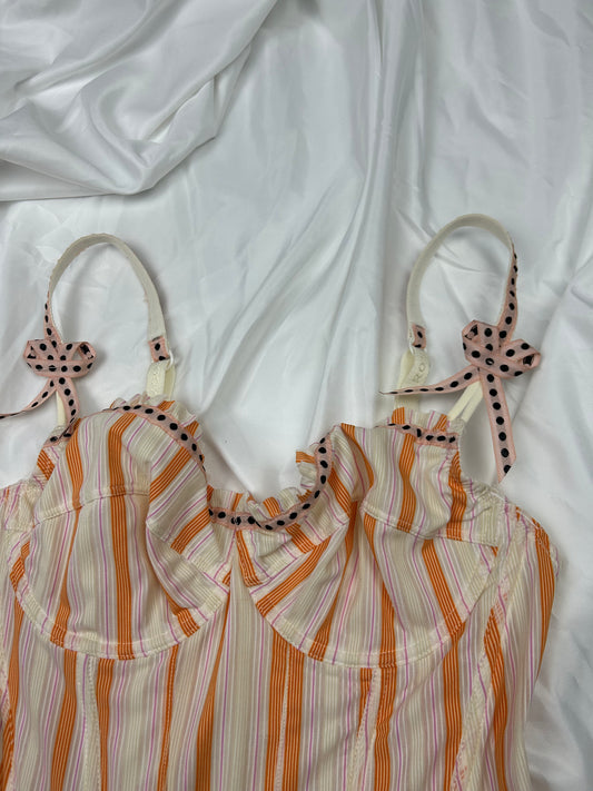 Beige & orange striped corset top (S)