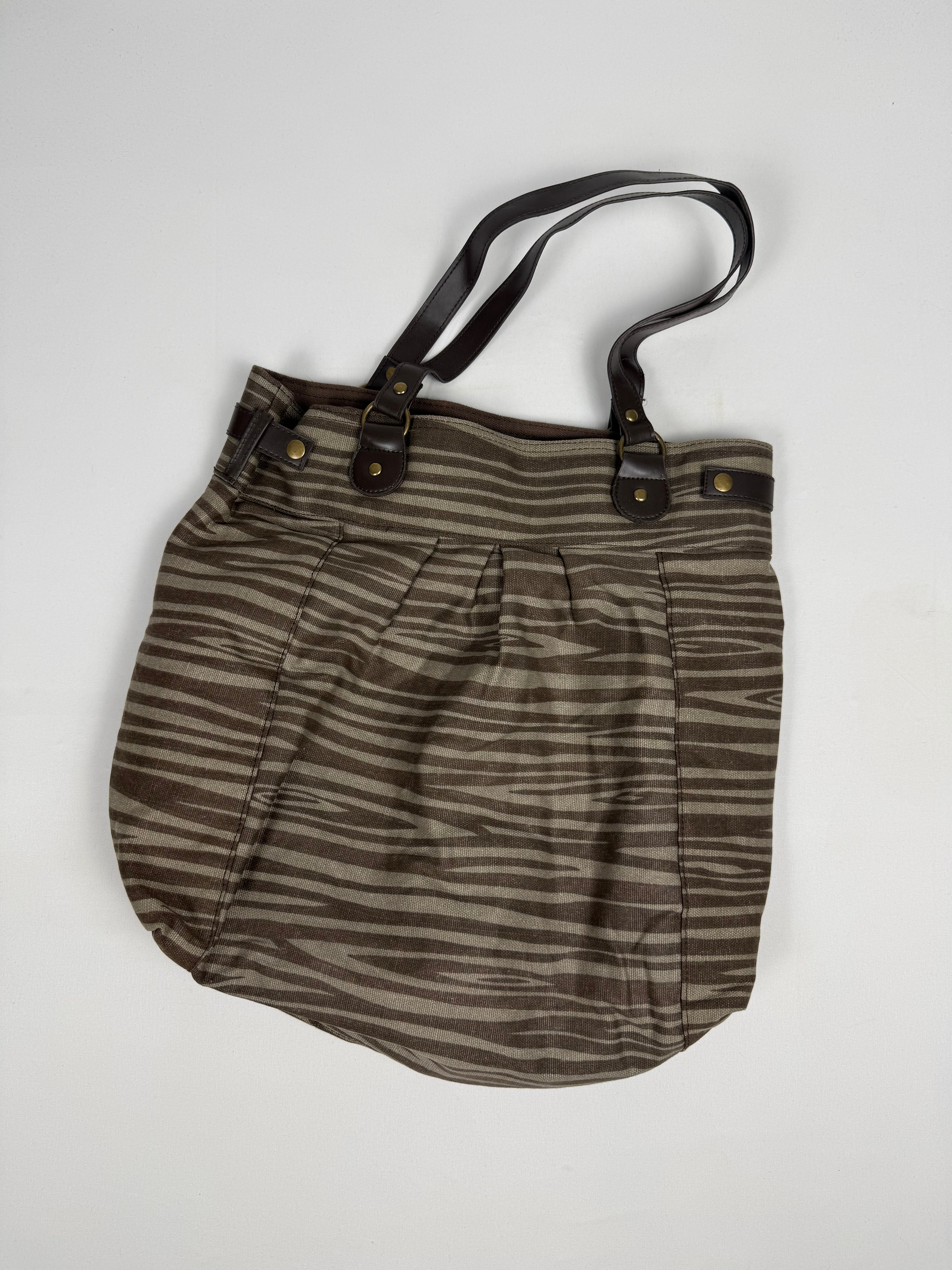 Beige animal print cotton shoulder bag (36x39cm)