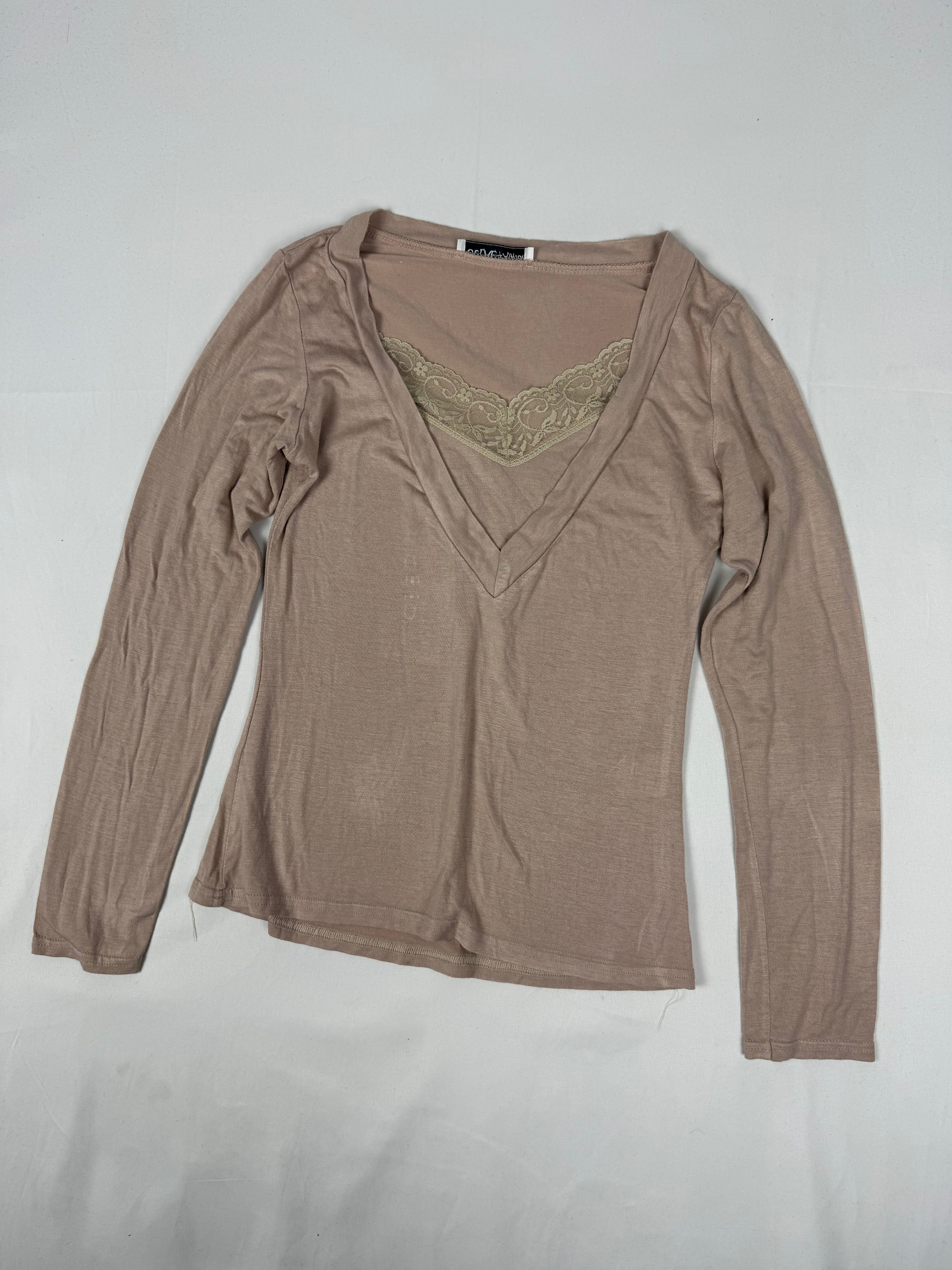 Beige 2 in 1 V neck long sleeves top (S)