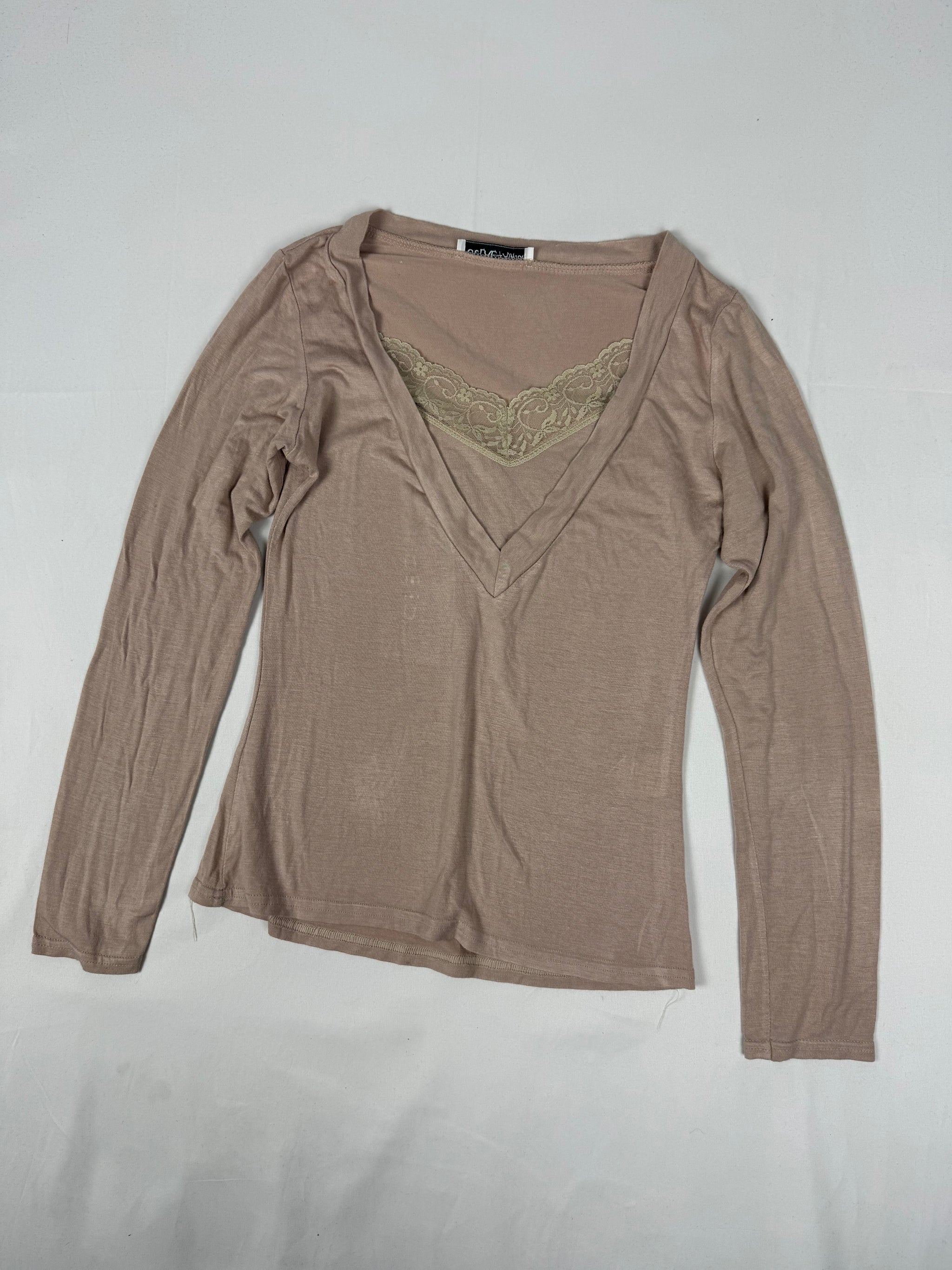 Beige 2 in 1 V neck long sleeves top (S)
