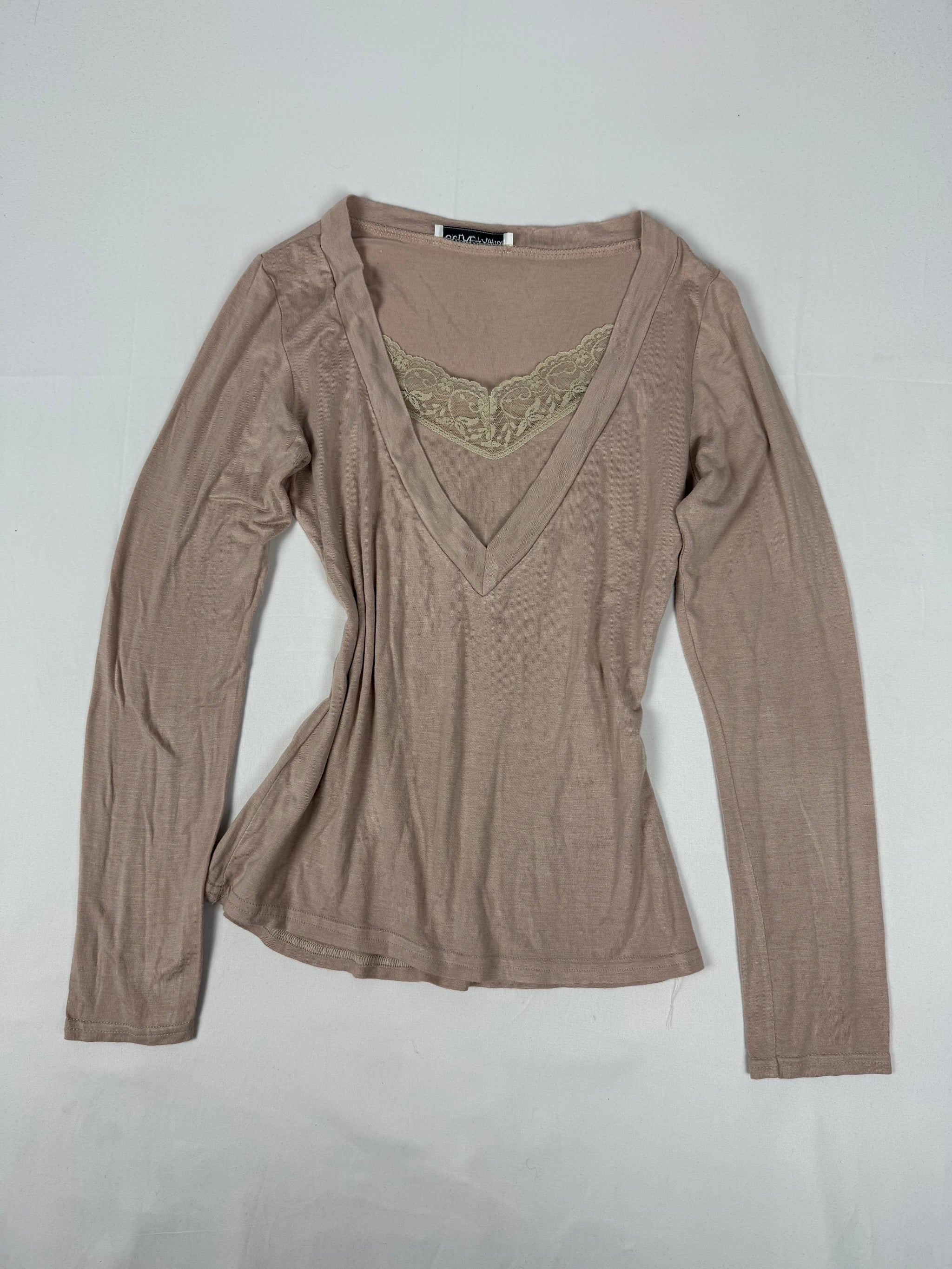 Beige 2 in 1 V neck long sleeves top (S)