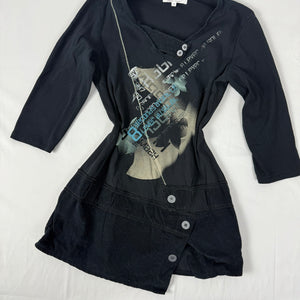 Black patchwork tight fit long sleeves top (S)