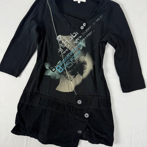 Black patchwork tight fit long sleeves top (S)