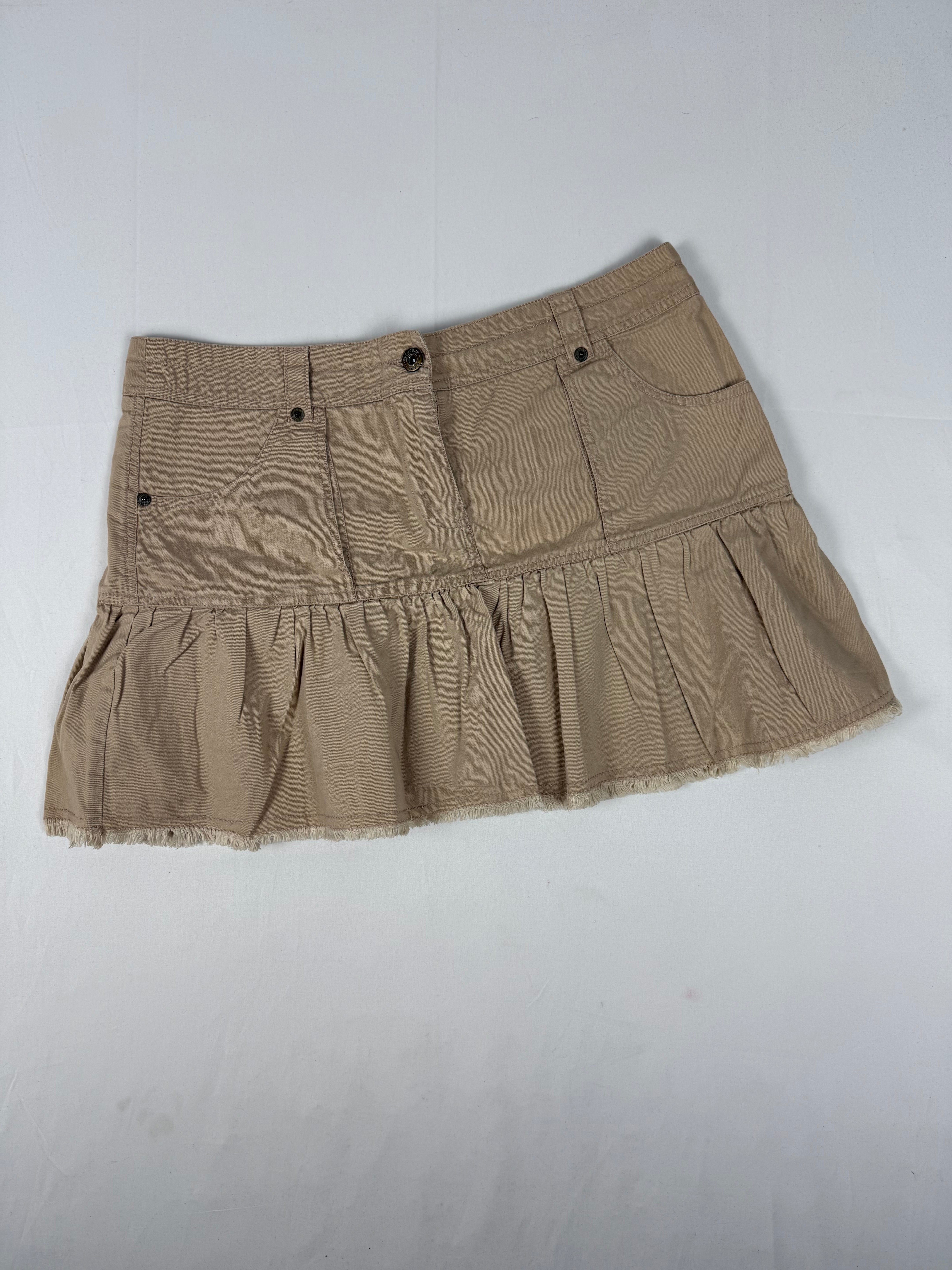 Beige denim low rise pleated mini skirt (L)