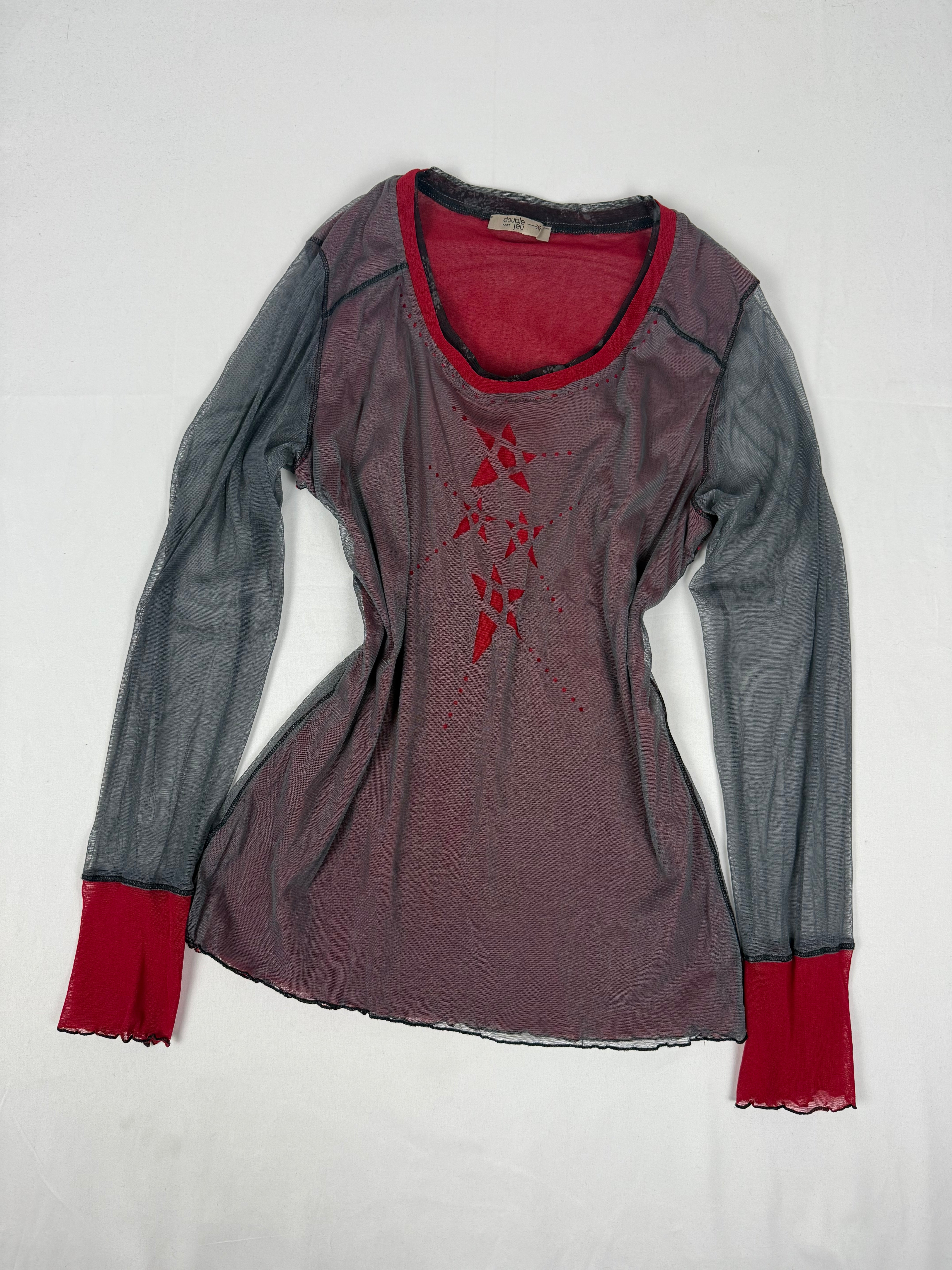 Grey & red mesh lined long sleeves top (M/L)