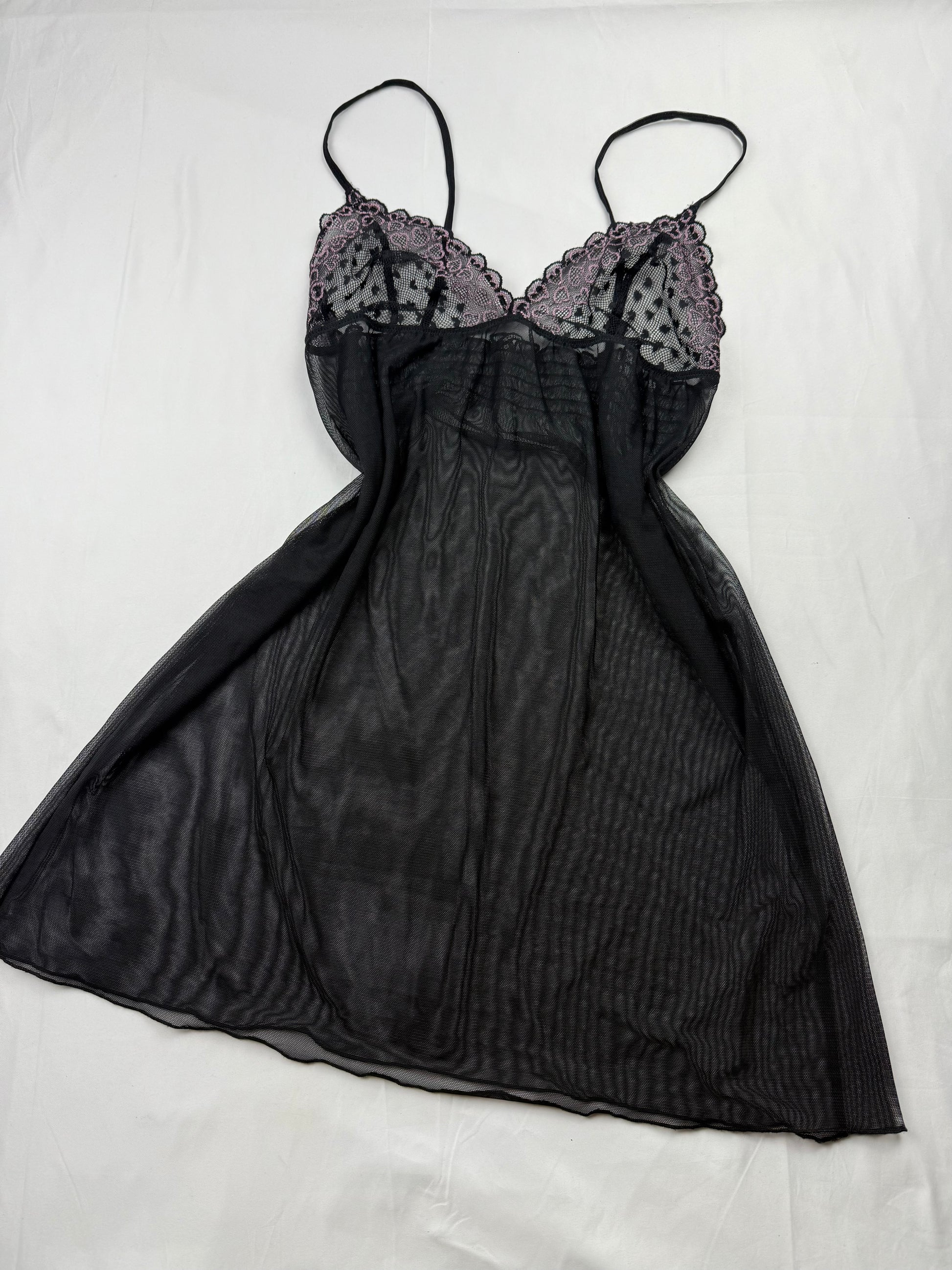 Black mesh see trough babydoll mini dress (S)