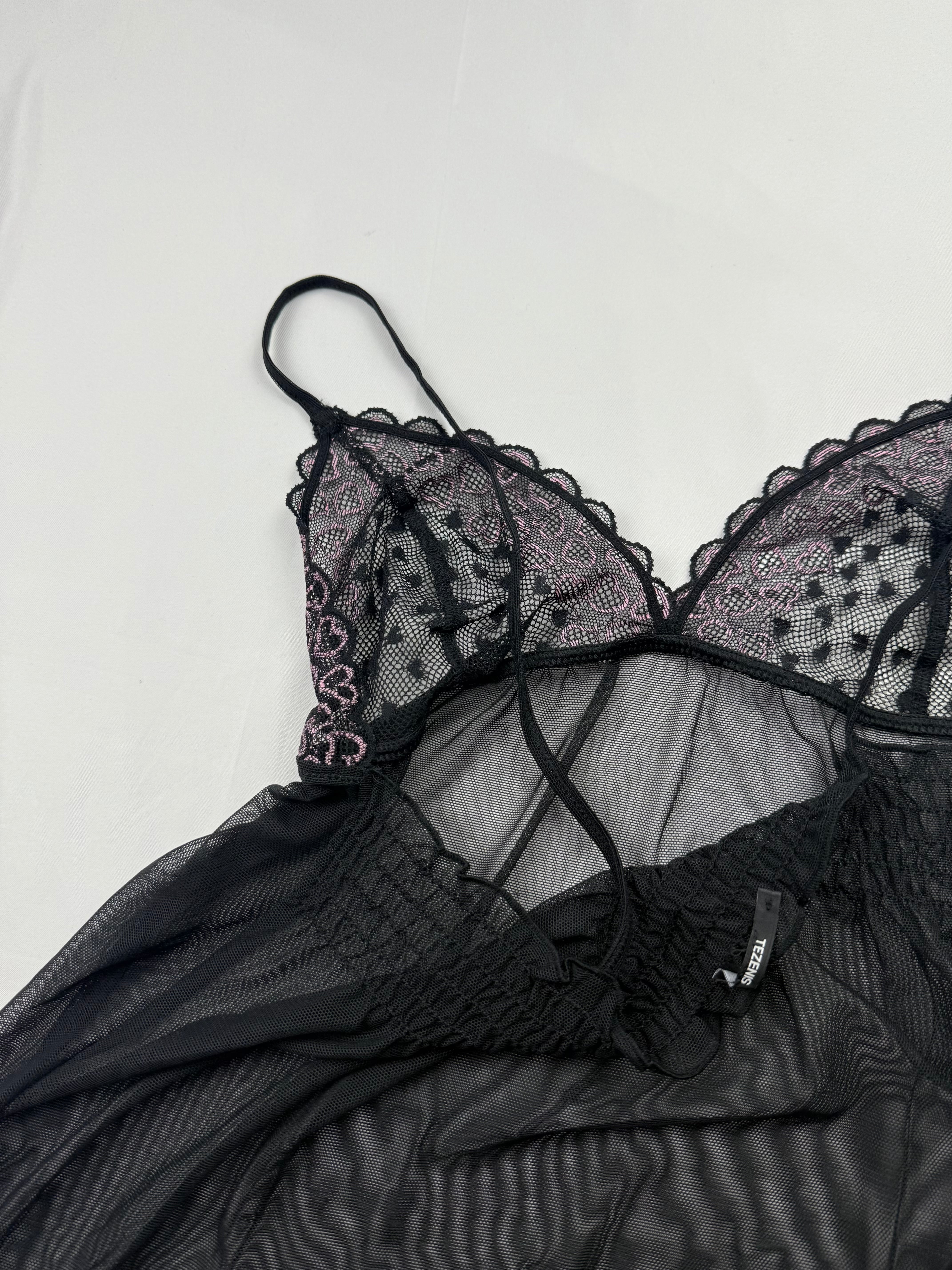 Black mesh see trough babydoll mini dress (S)