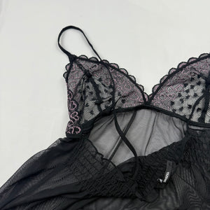 Black mesh see trough babydoll mini dress (S)