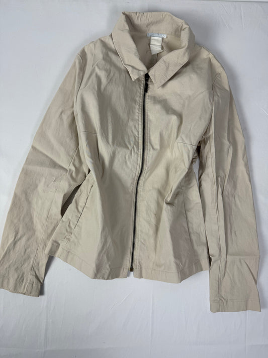 Beige cotton zip up biker jacket (M)