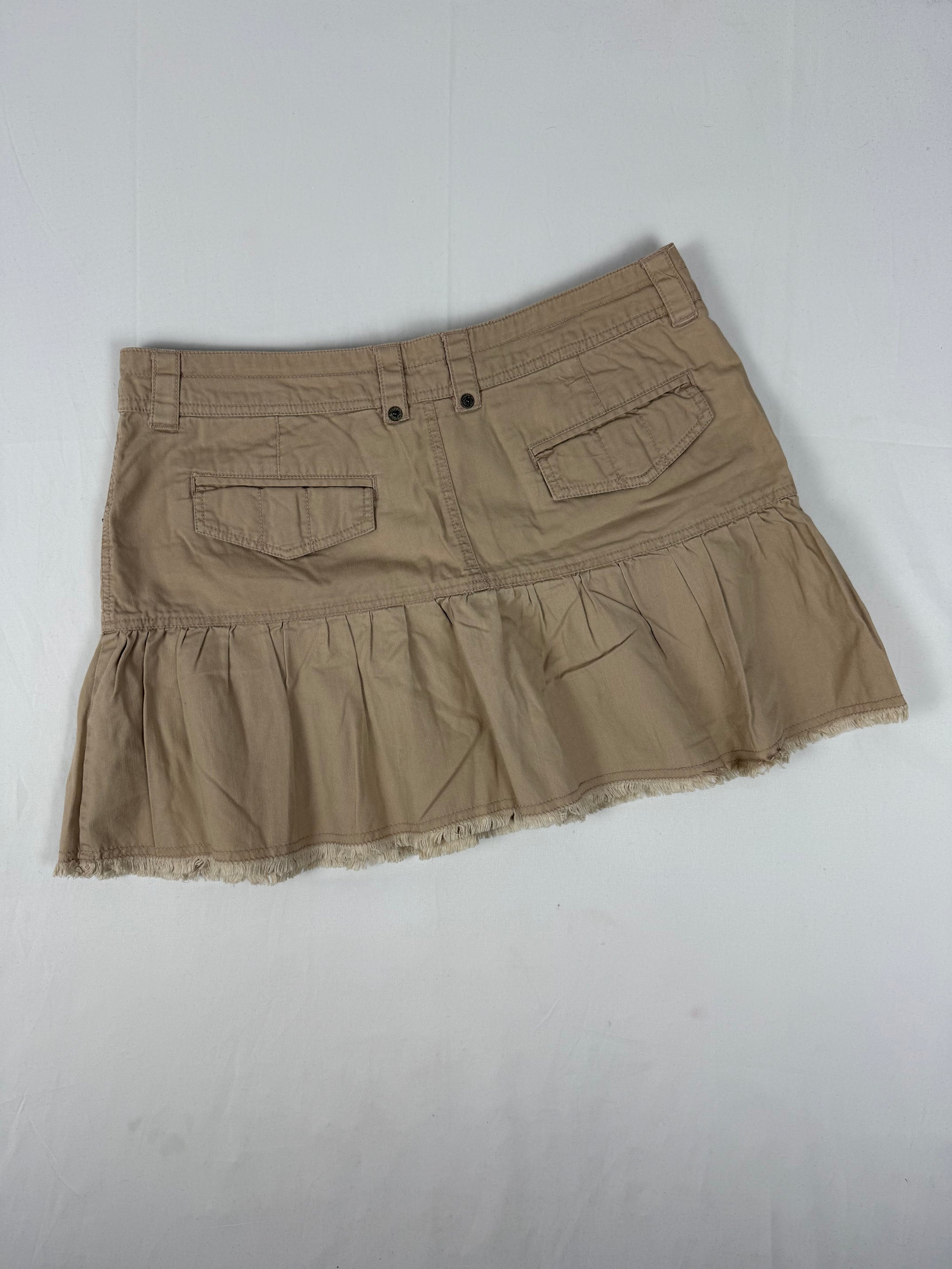 Beige denim low rise pleated mini skirt (L)