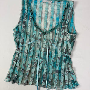 Blue striped floral tie up mesh top (XL)