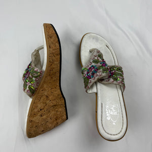 White pearls wood wedge thong mules (36)