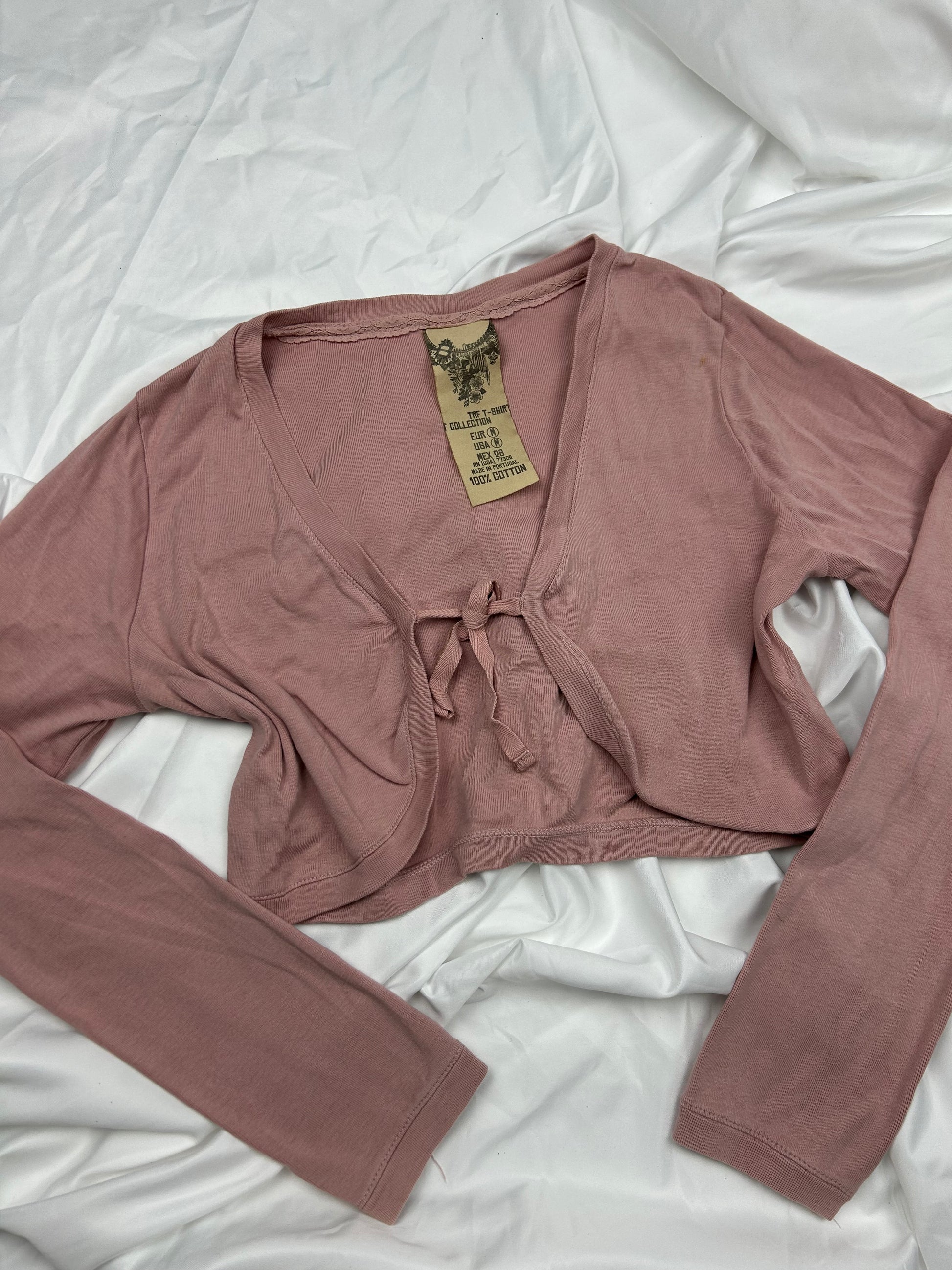 Pink cotton bolero tie up top (S)