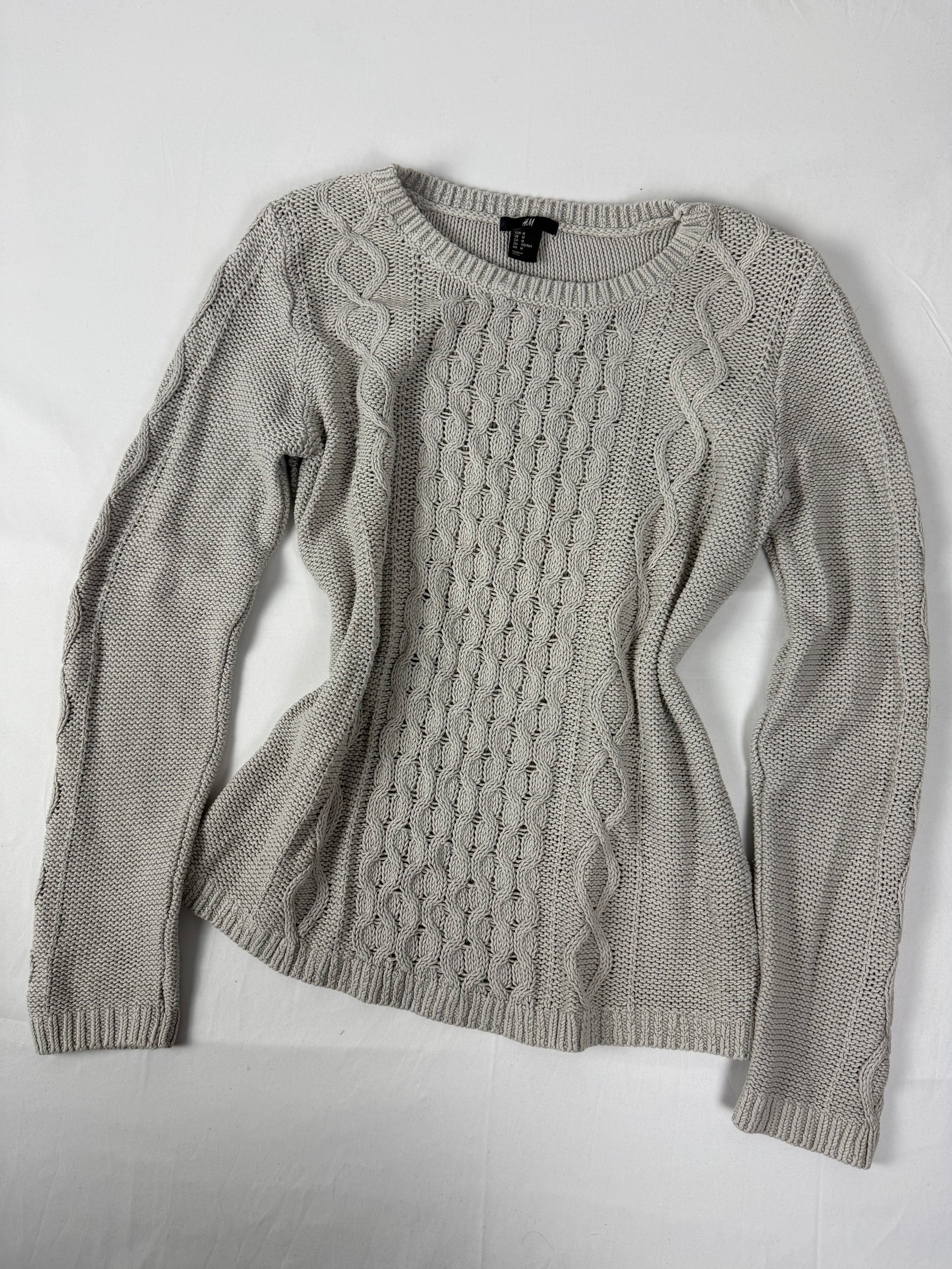 Beige cotton knitted tight fit jumper (M)