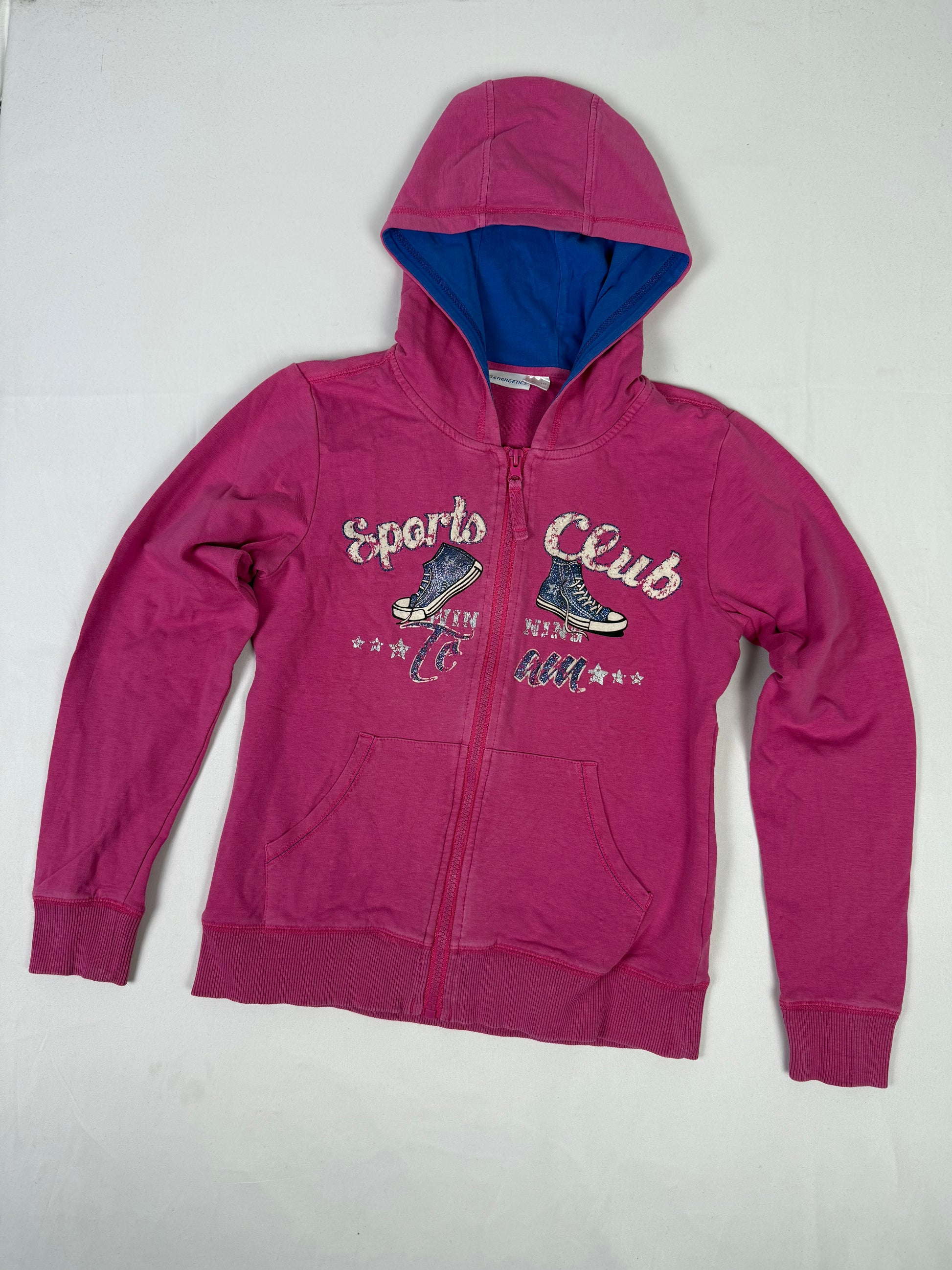 Pink zip up cotton hoodie (XS/S)