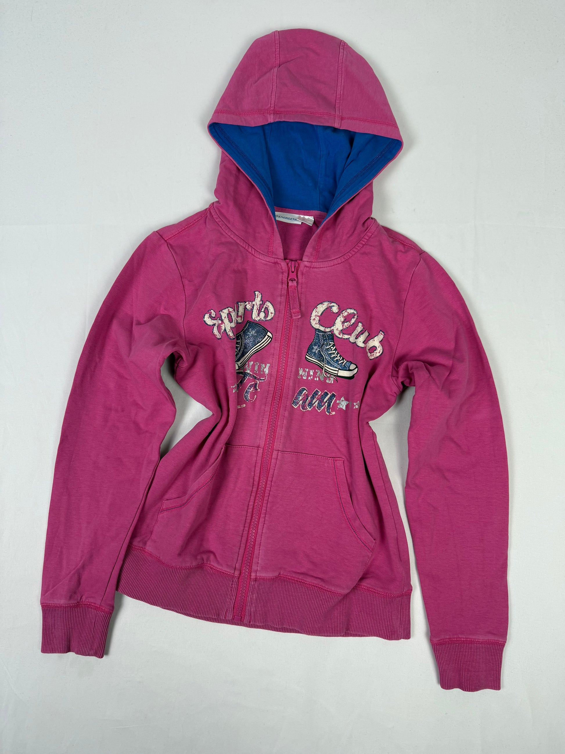 Pink zip up cotton hoodie (XS/S)