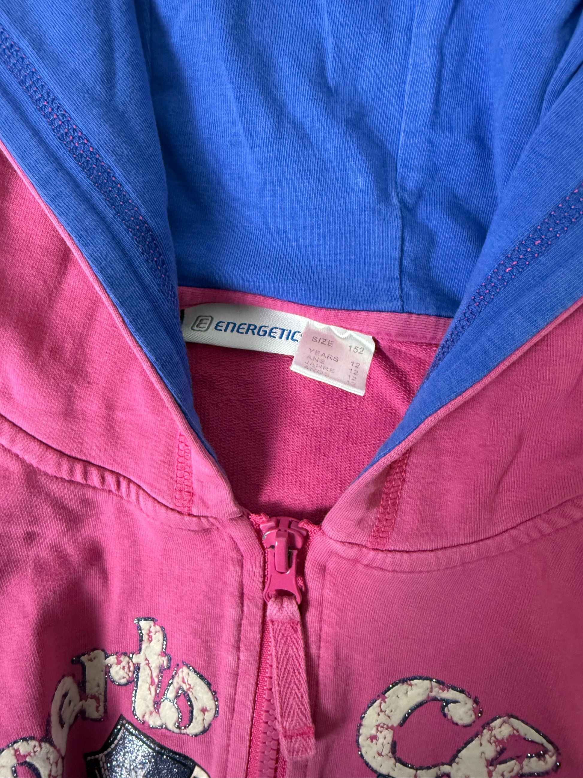 Pink zip up cotton hoodie (XS/S)