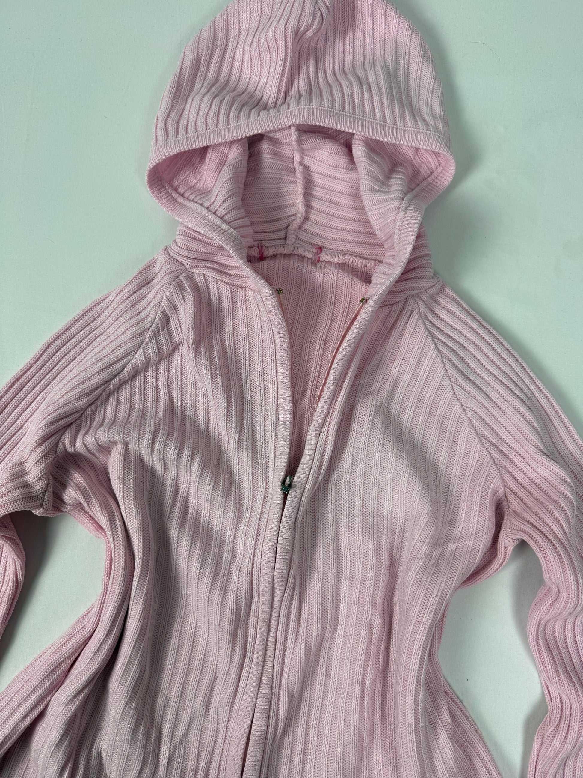 Baby pink ribbed tight fit hooded jumper (S/M)