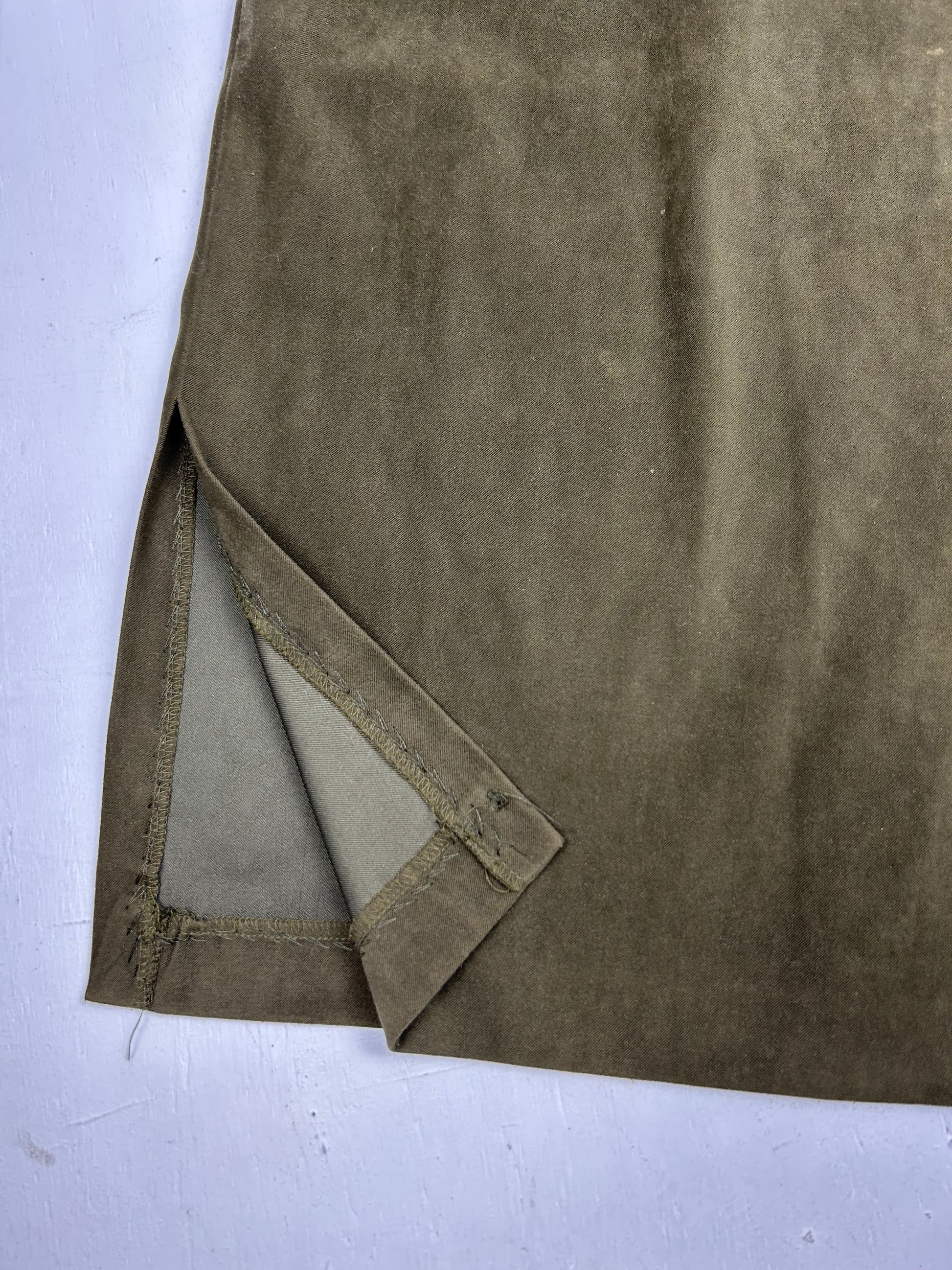 Khaki suede maxi / midi office skirt (S)