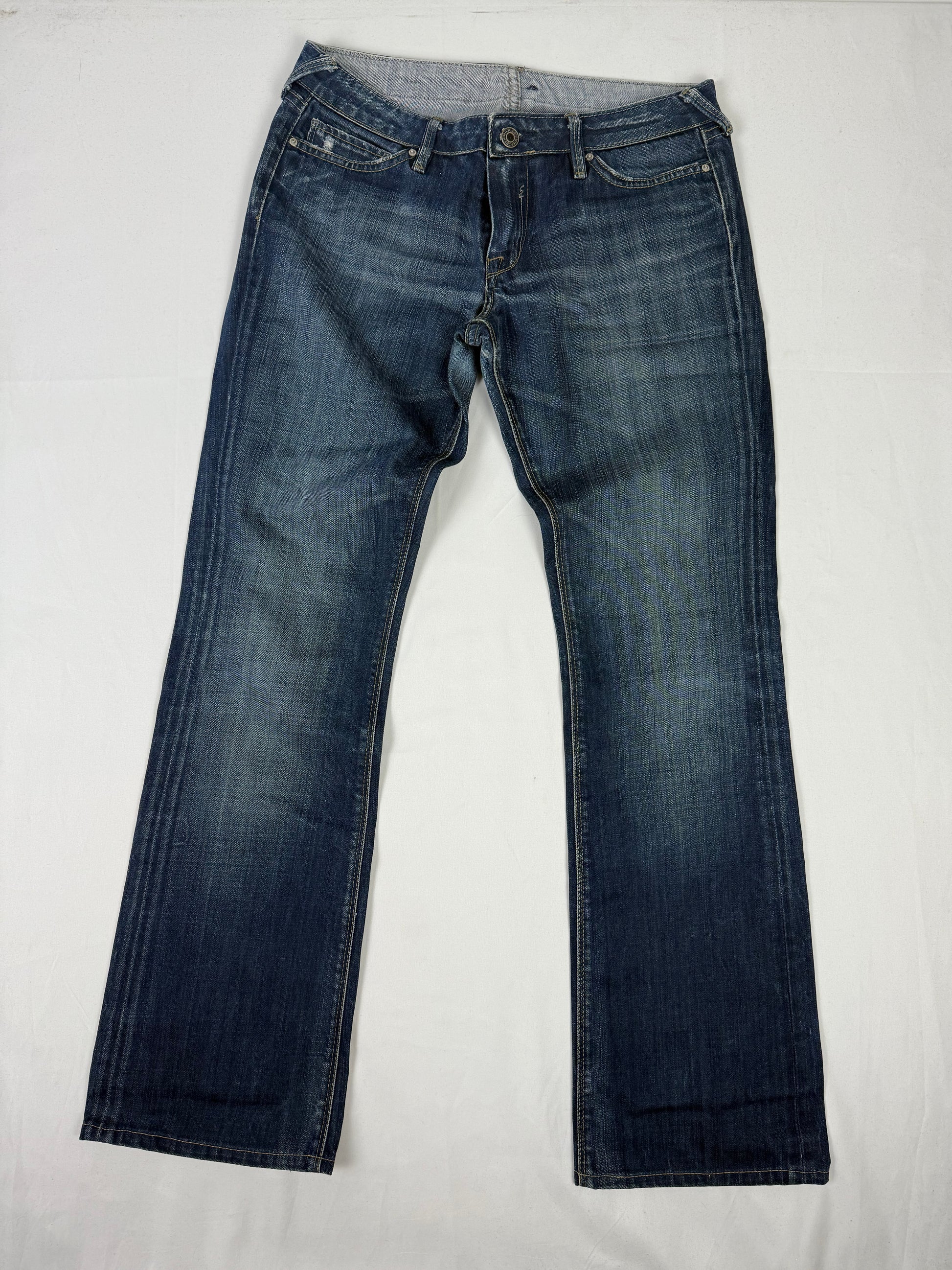 Navy blue denim cotton low rise bootcut pants (S/M)