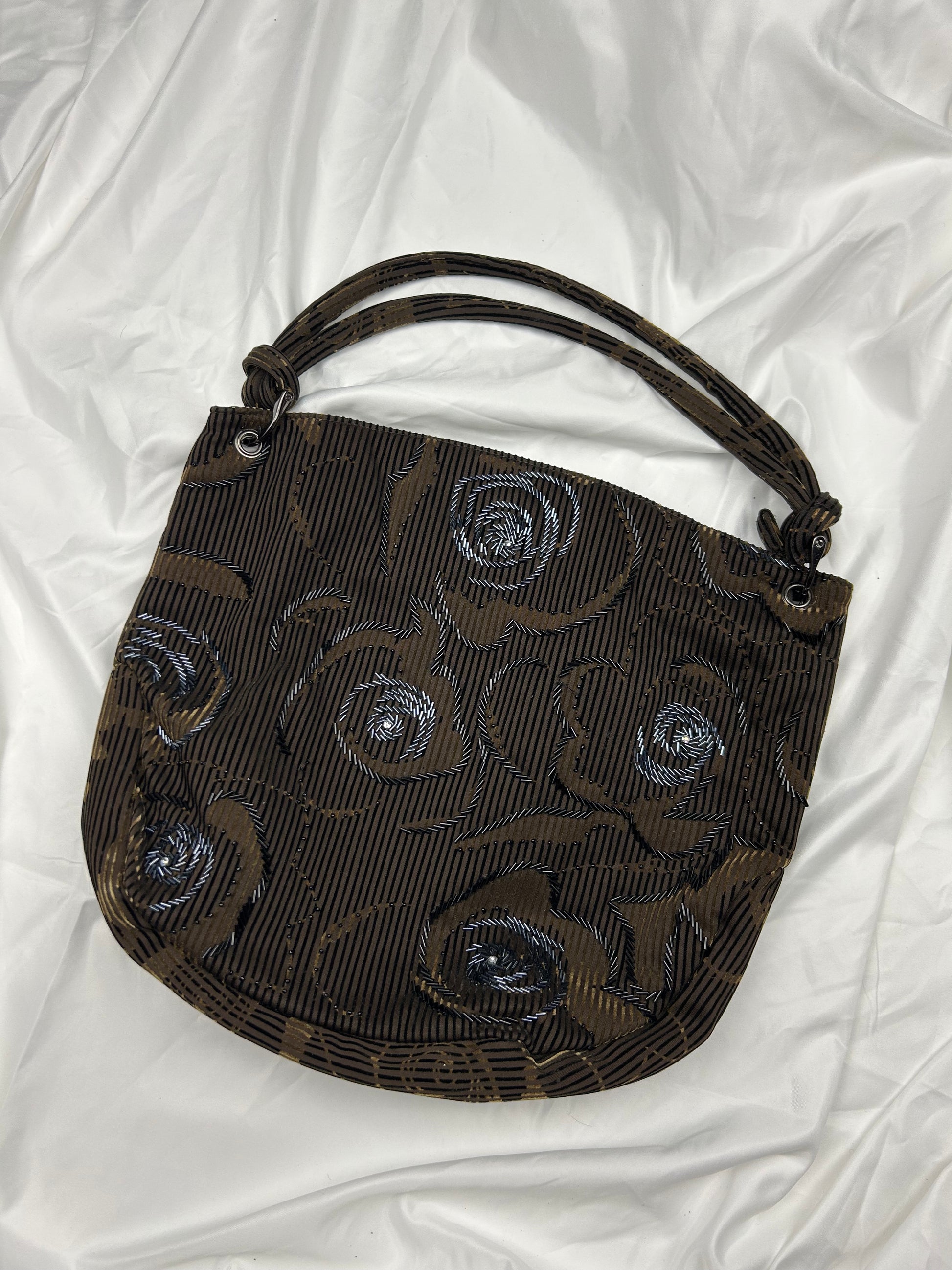 Brown roses floral print uni besace shoulder bag