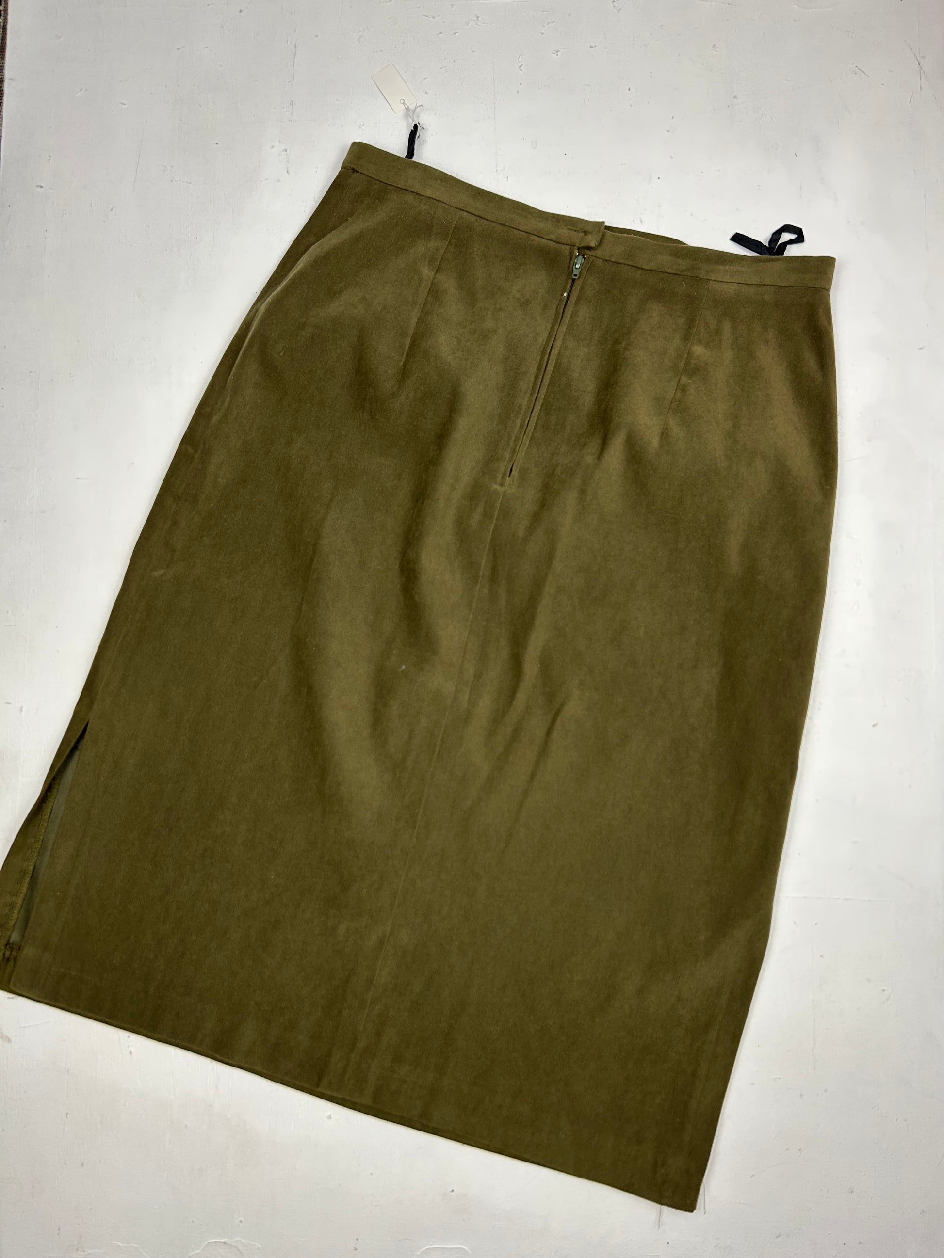 Khaki suede maxi / midi office skirt (S)