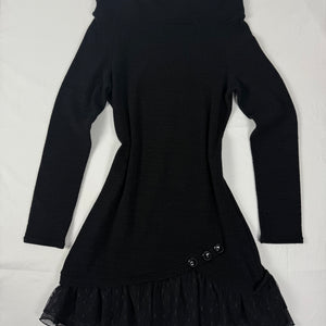 Black turtleneck / off shoulder knitted mini dress (S)