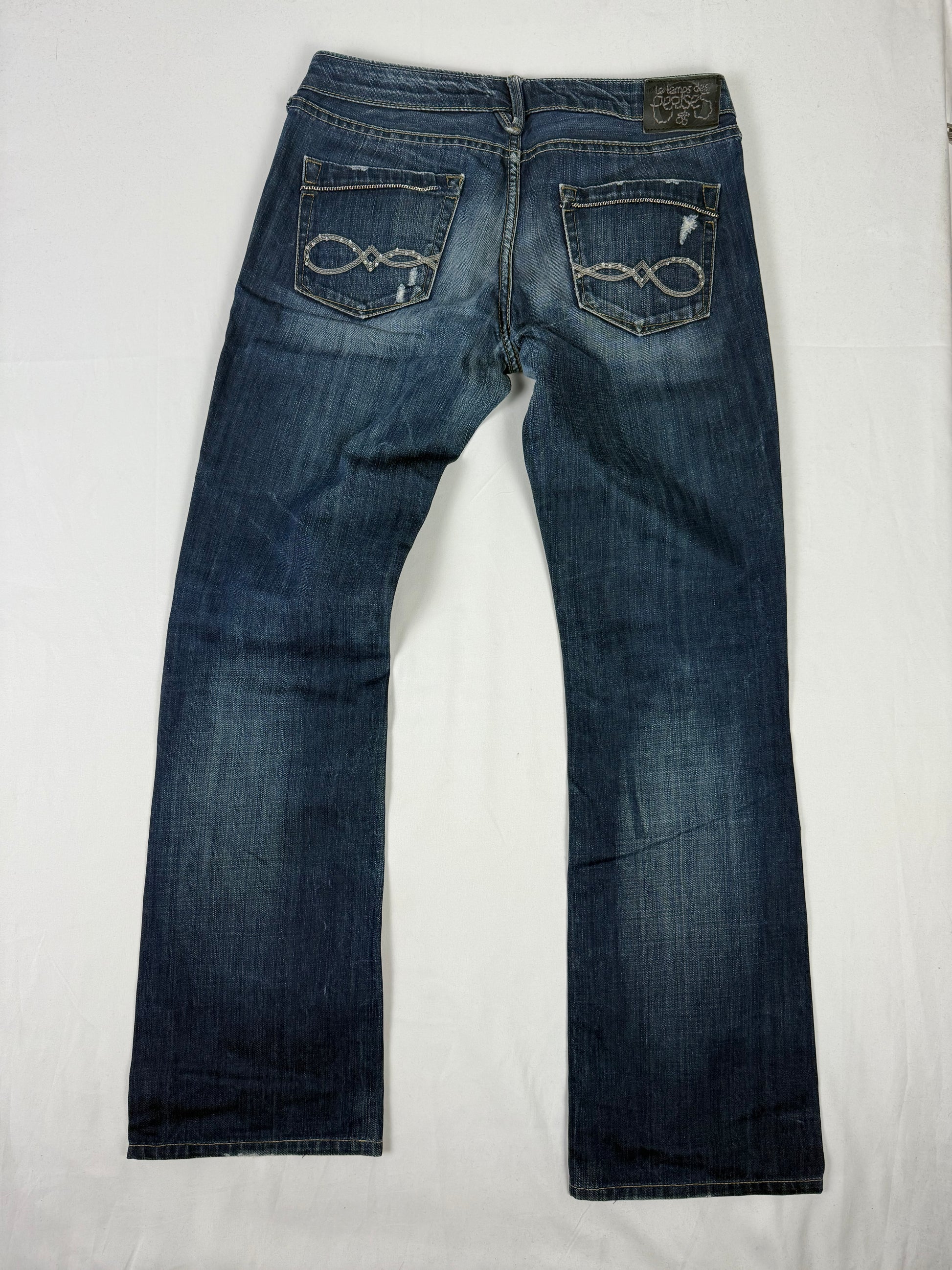 Navy blue denim cotton low rise bootcut pants (S/M)