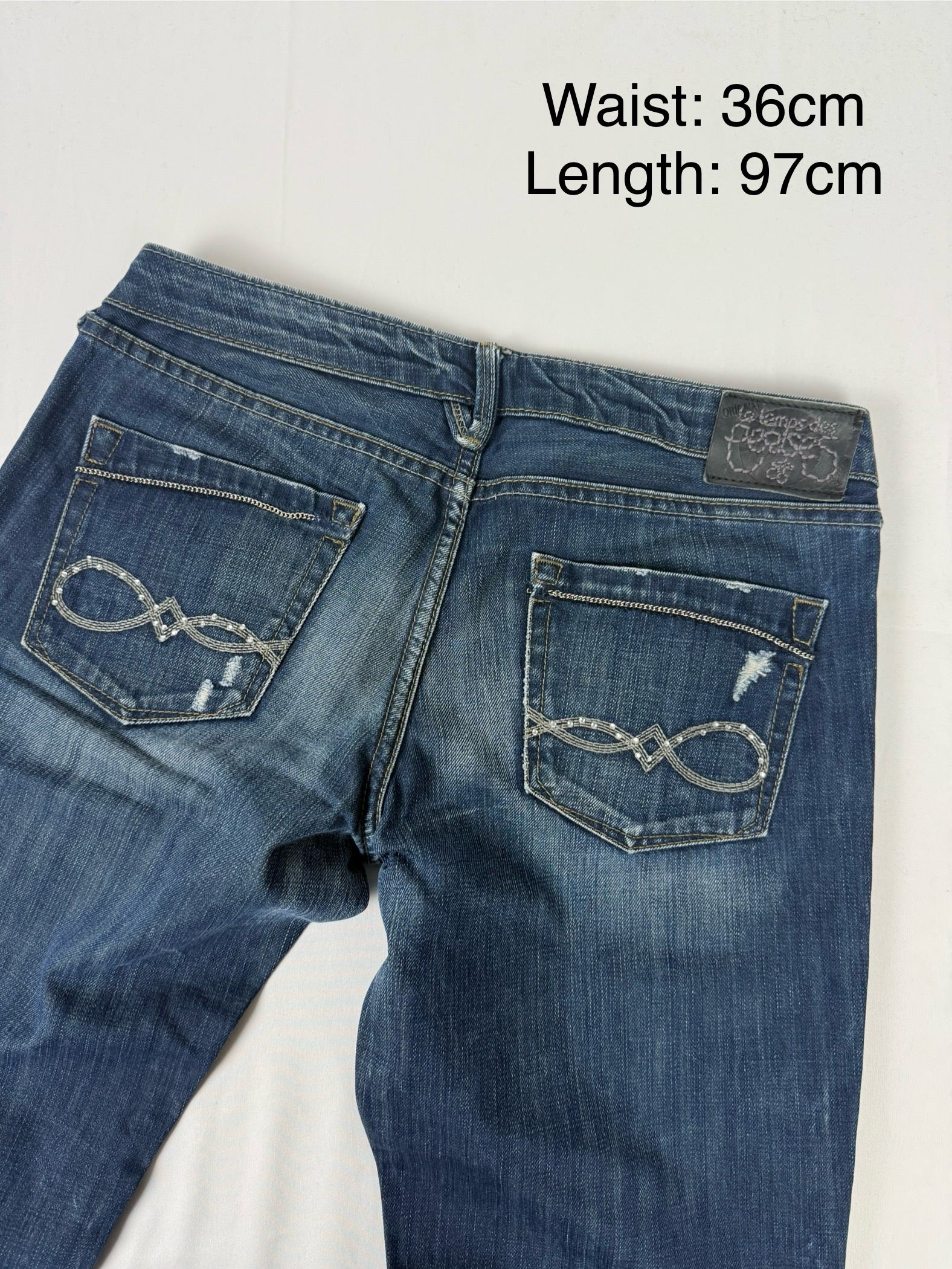 Navy blue denim cotton low rise bootcut pants (S/M)