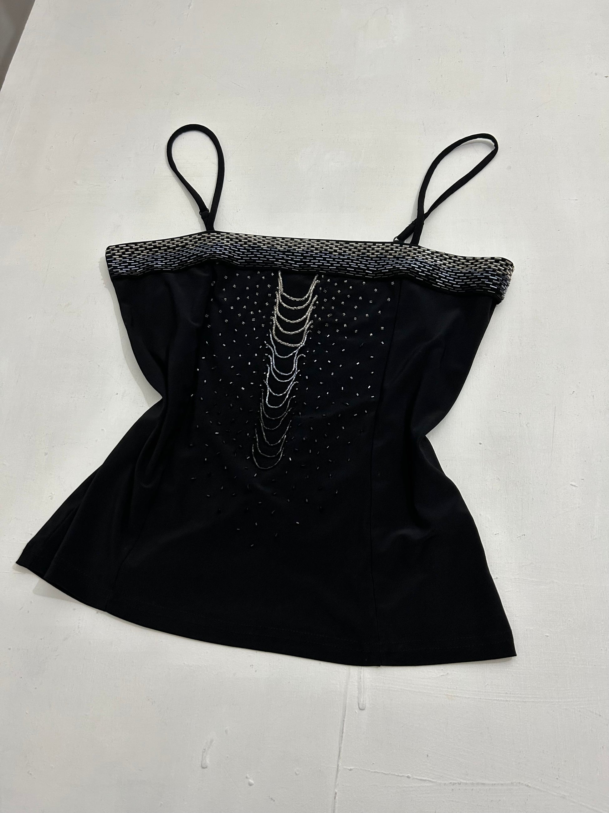 Black sequins & pearls cami top (S/M)