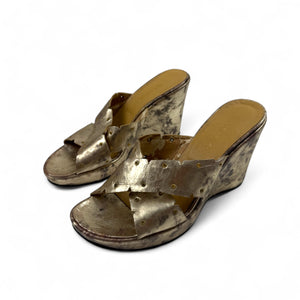 Gold real leather wedge mules (36)