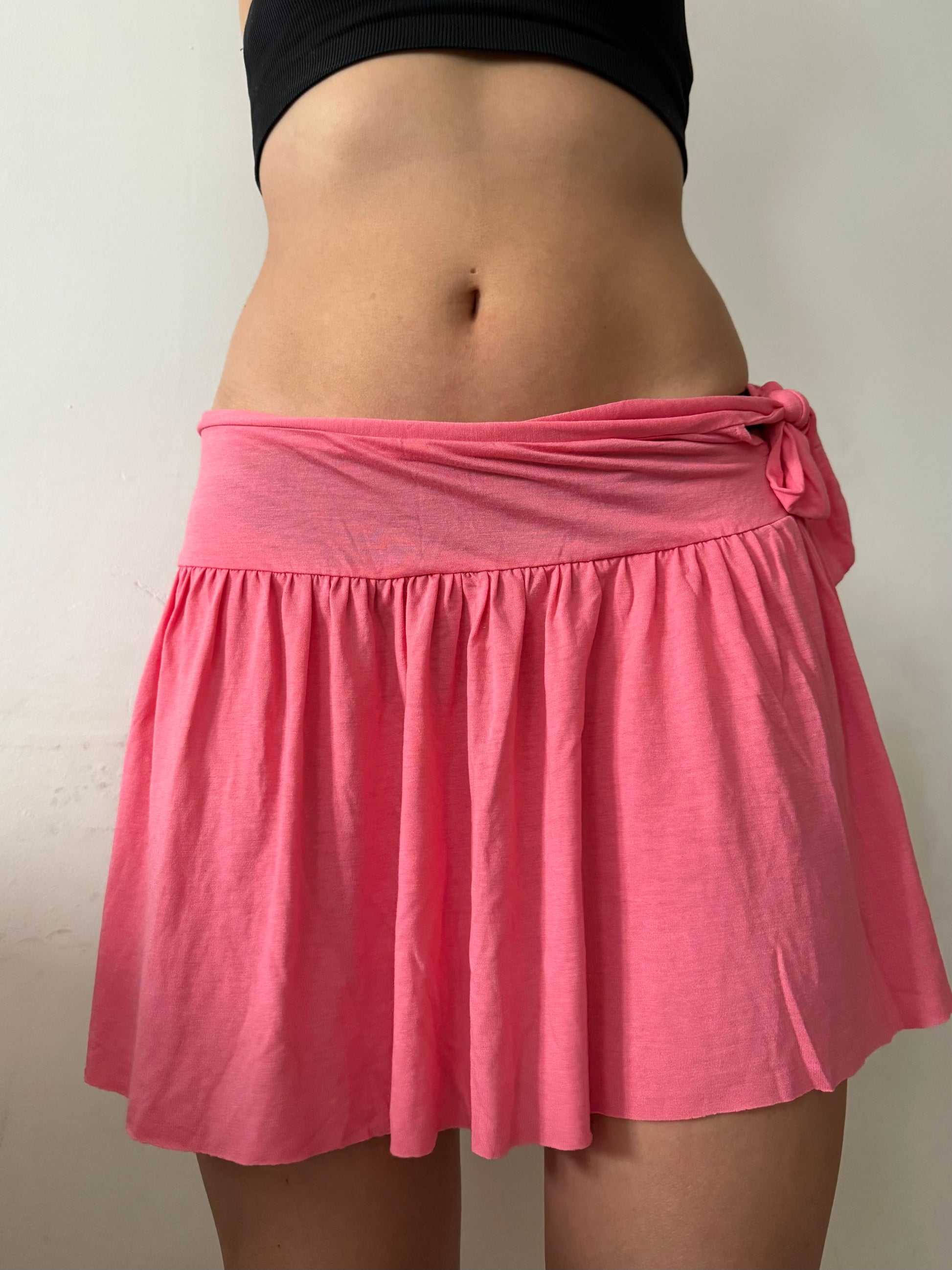 Pink low rise cotton pleated mini skirt (S/M)