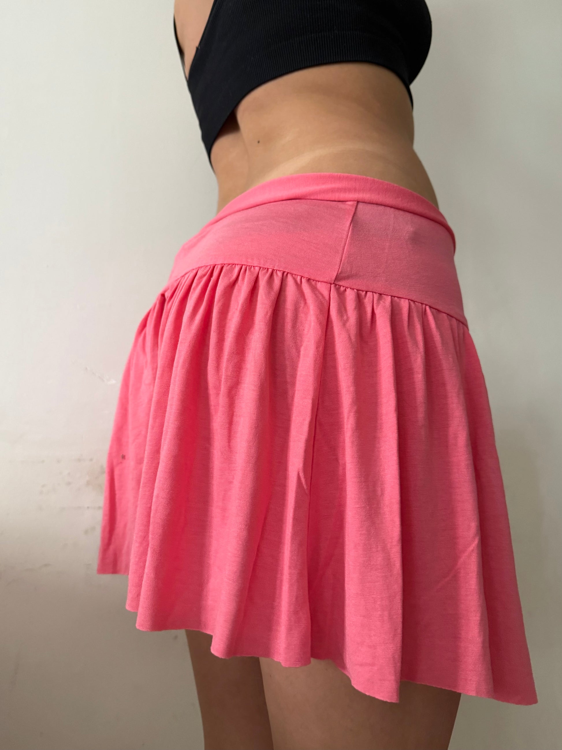 Pink low rise cotton pleated mini skirt (S/M)