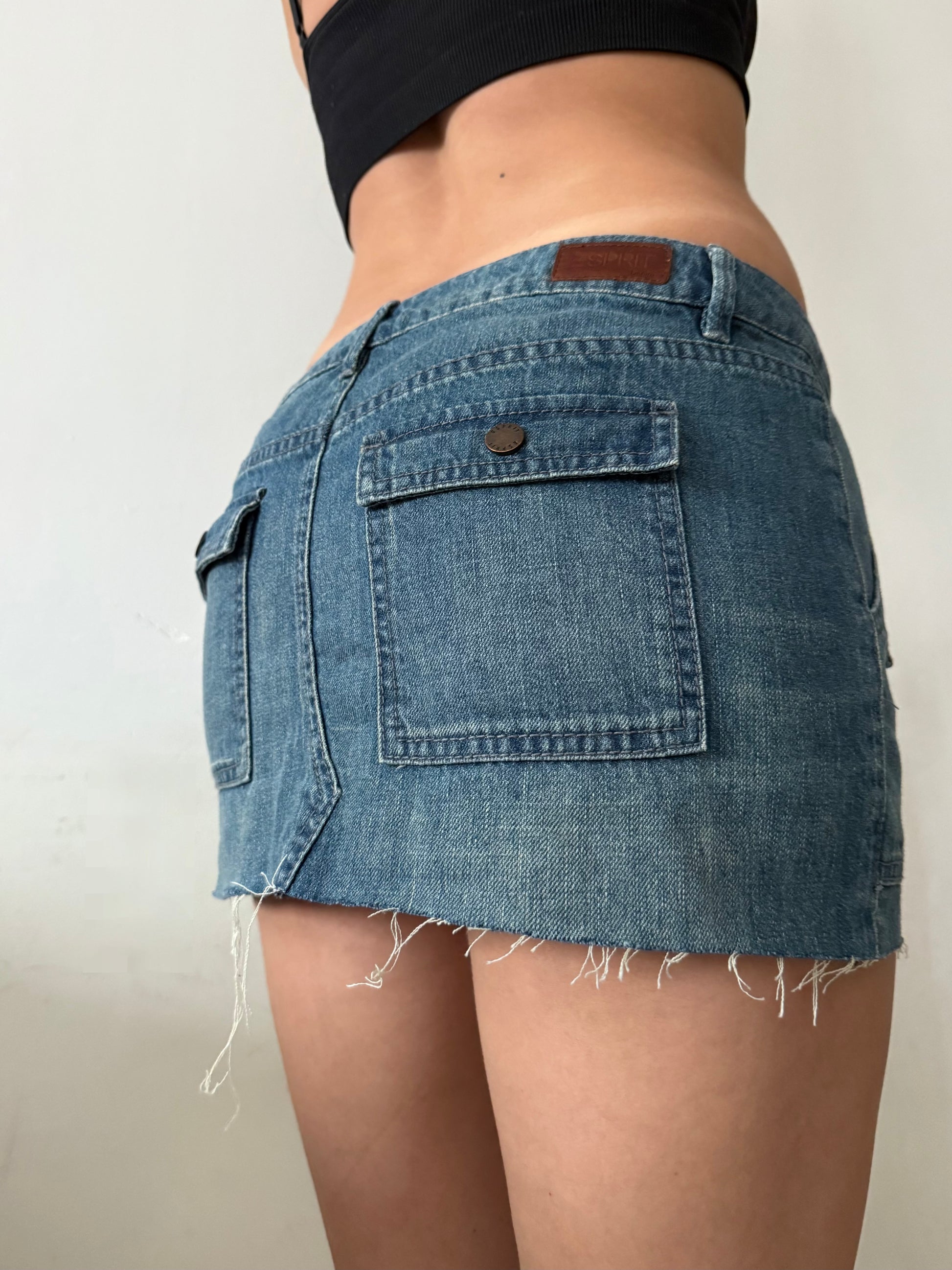 Blue denim low rise mini skirt (S/M)