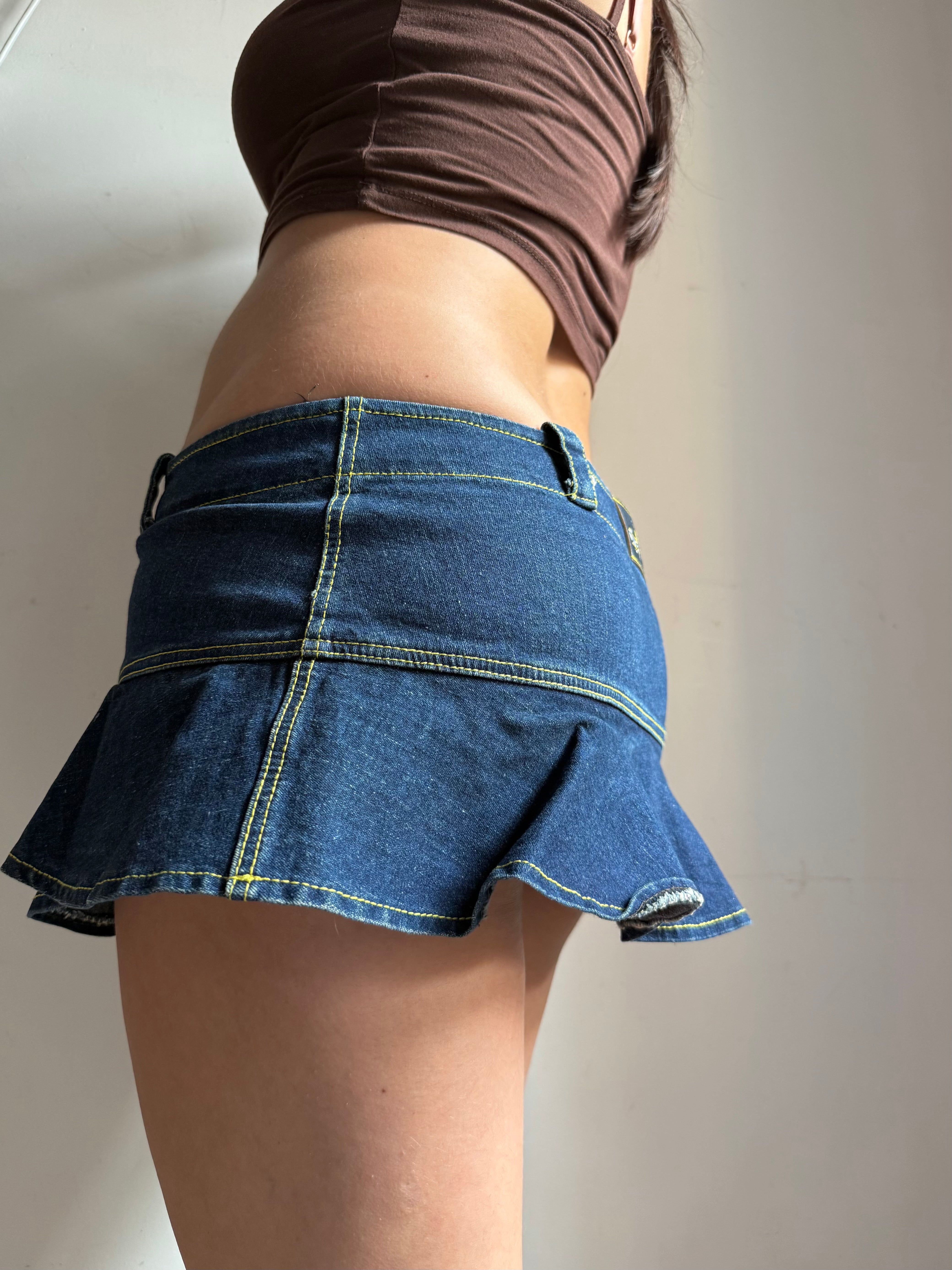 Navy denim low rise micro skirt (M)